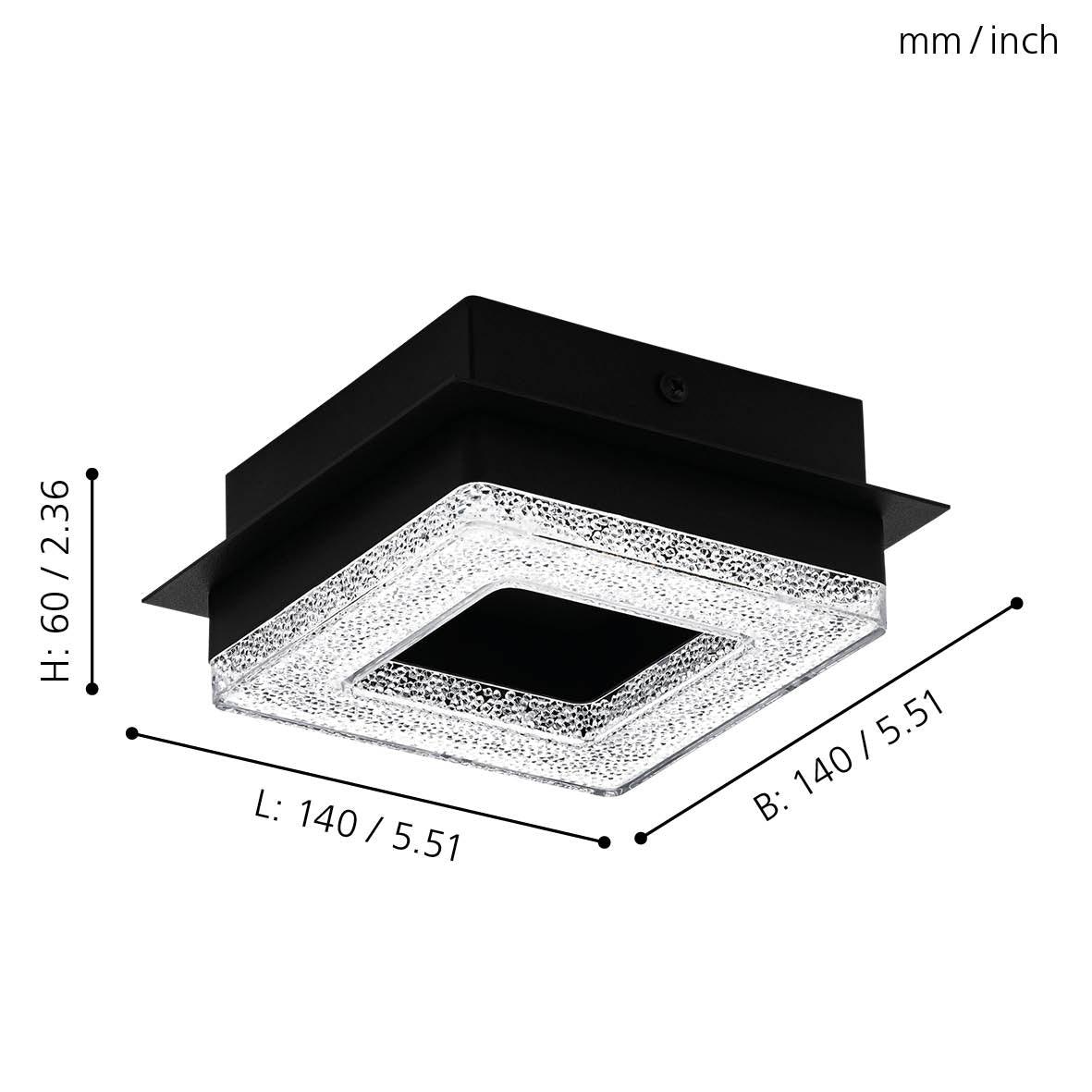 eglo fradelo 1 square black plastic crystal flush living room image