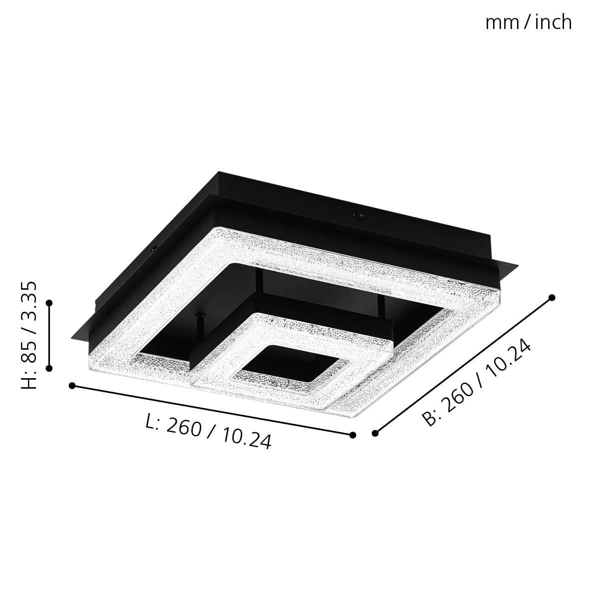 eglo fradelo 1 square black clear glass crystal led flush 26cm living room close up