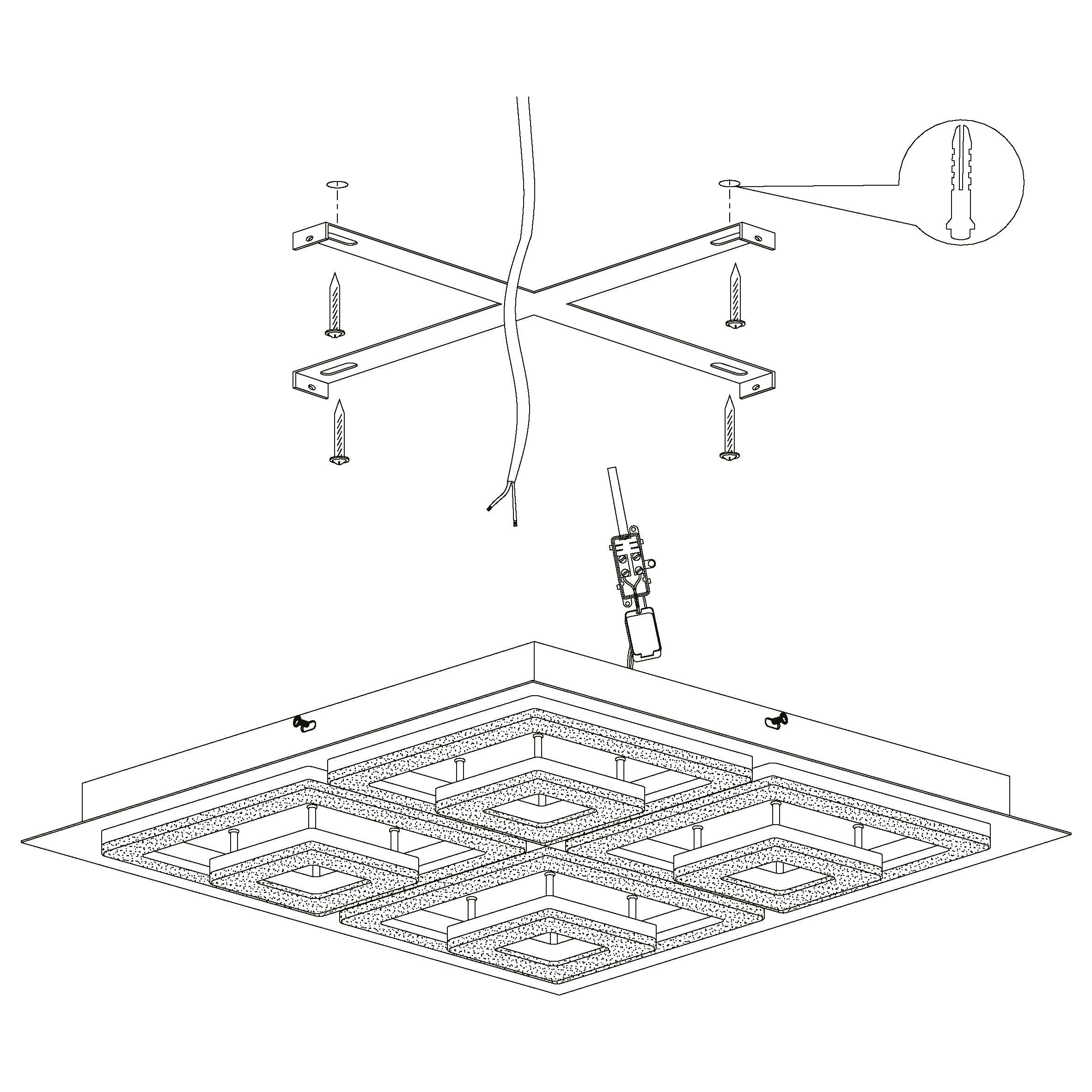 eglo fradelo 1 square black clear glass crystal led ceiling flush 52cm kitchen lighting 