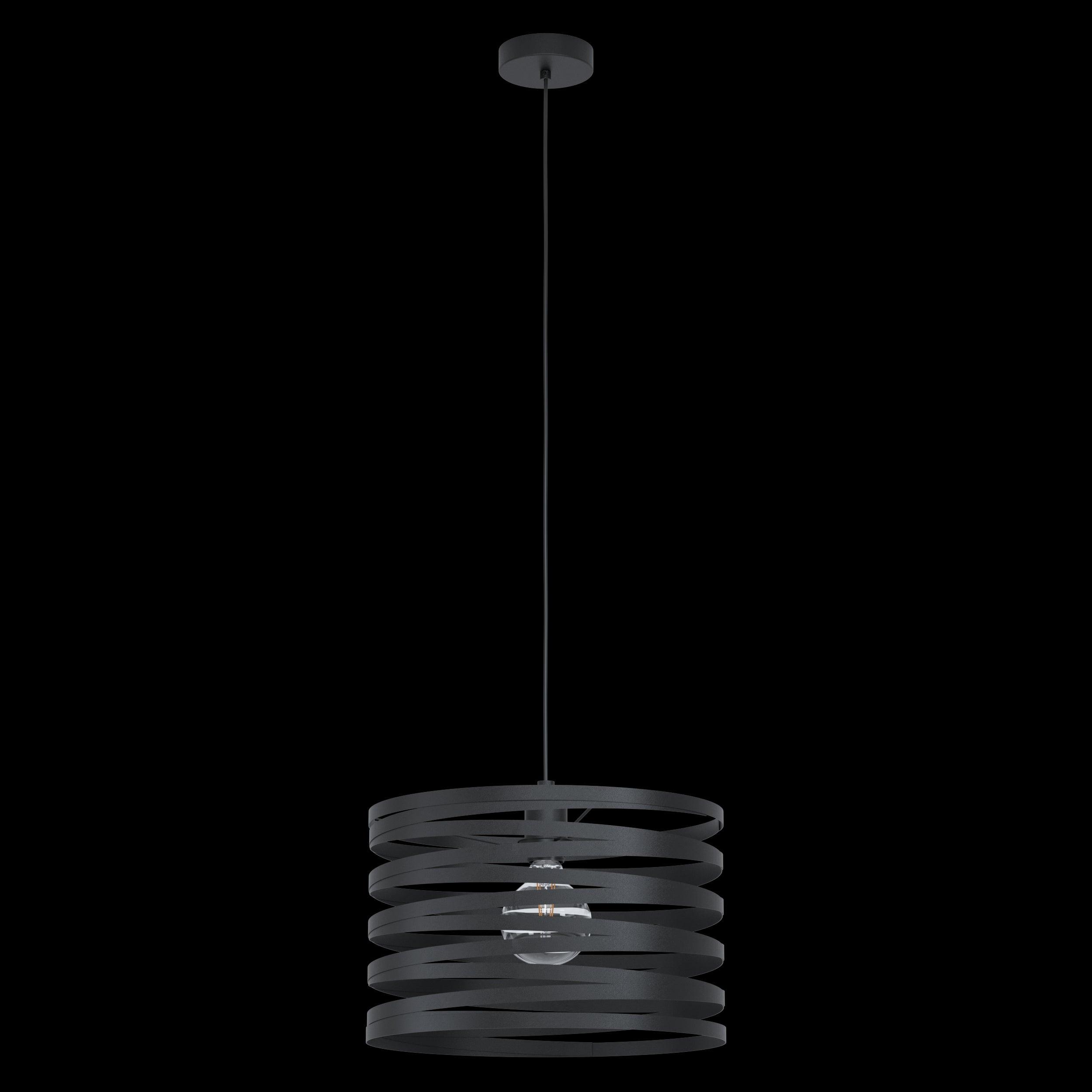 eglo cremella round black metal lampshade ceiling pendant 37cm living room close up