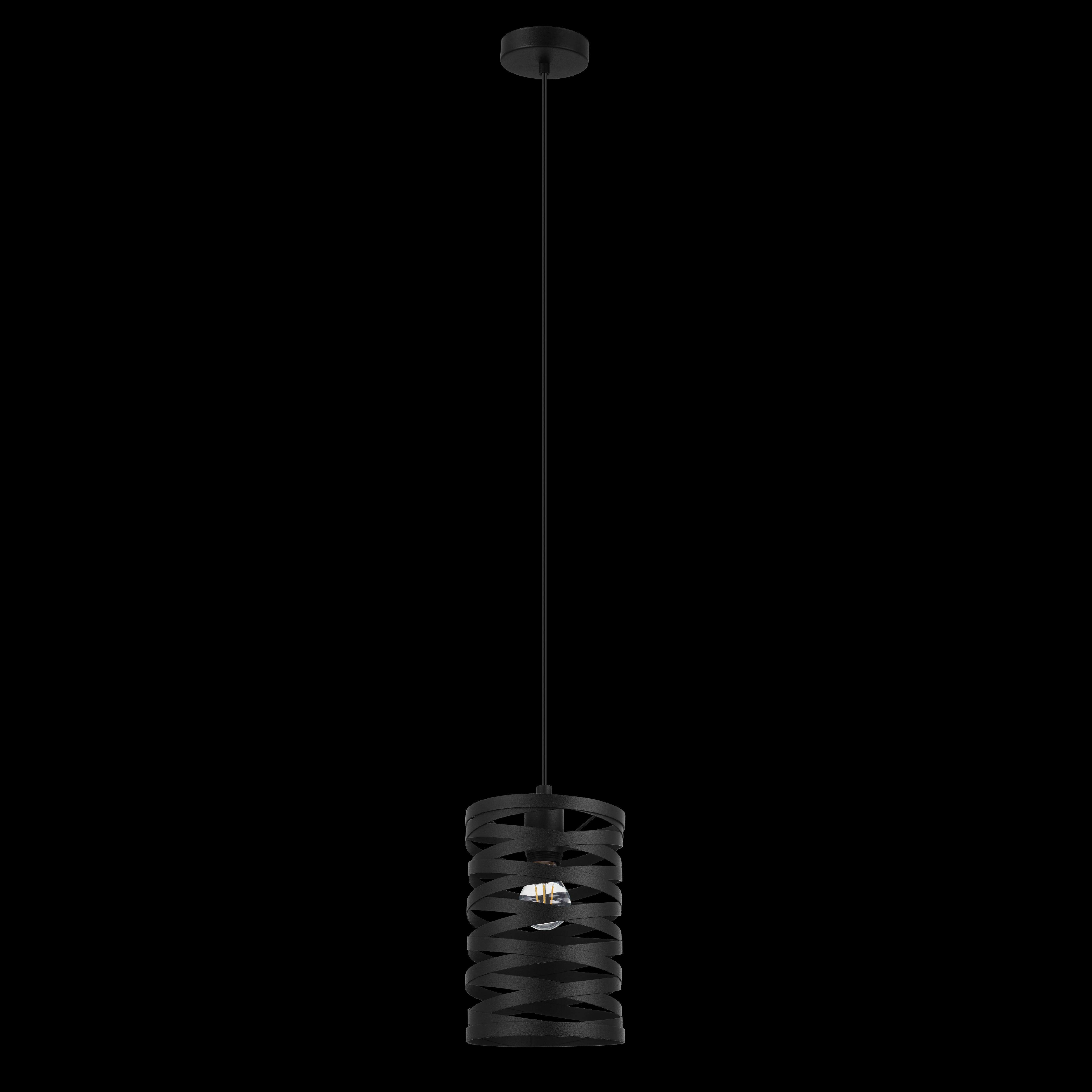 eglo cremella round spiral black metal lampshade pendant living room close up