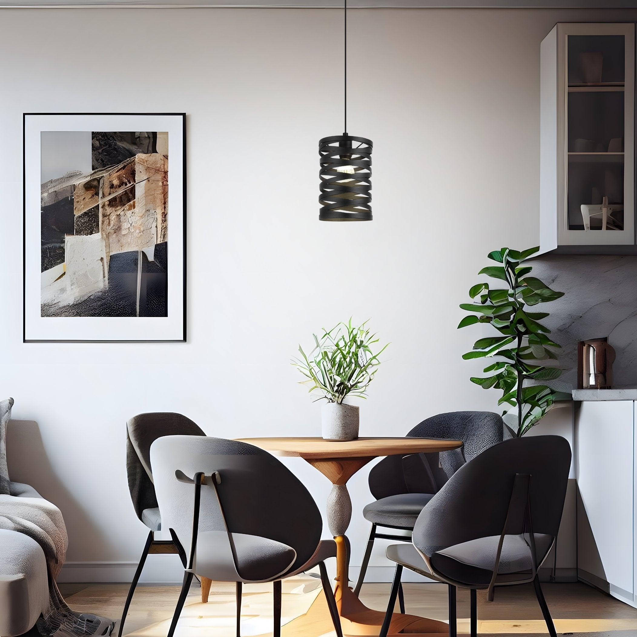eglo cremella round spiral black metal lampshade pendant