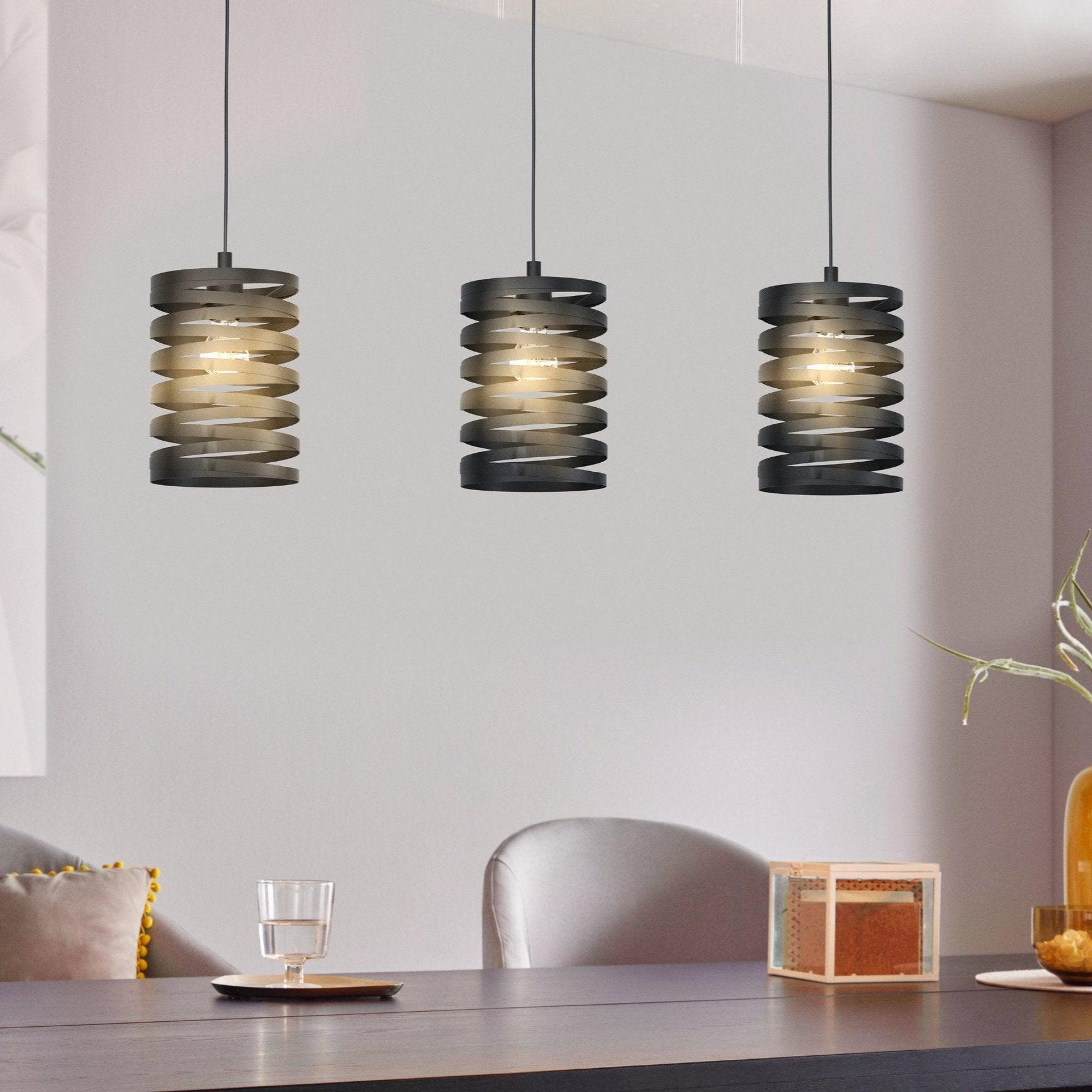 eglo cremella 3 light round spiral black metal pendant