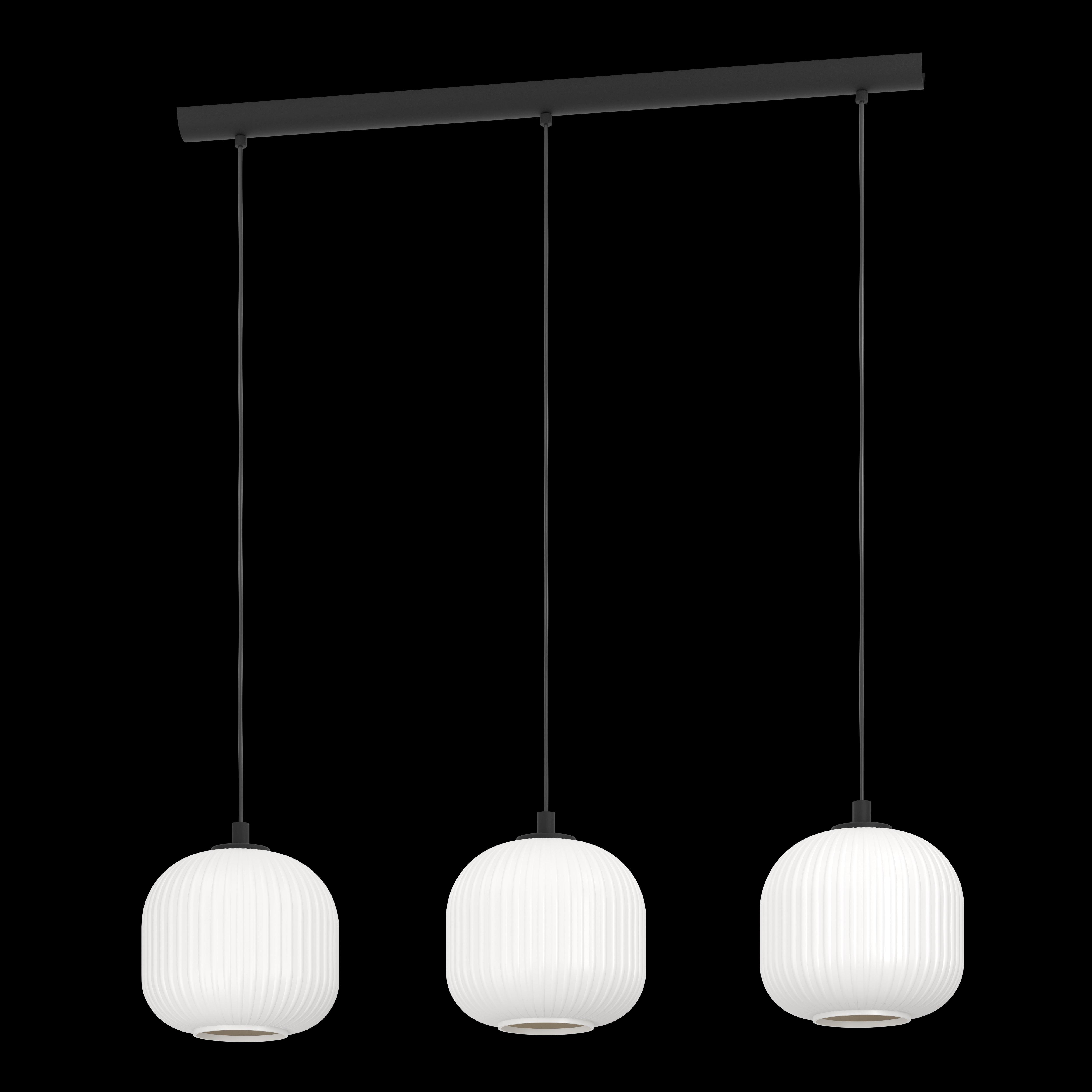 eglo mantunalle 3 light white ribbed glass shade bar pendant living room close up