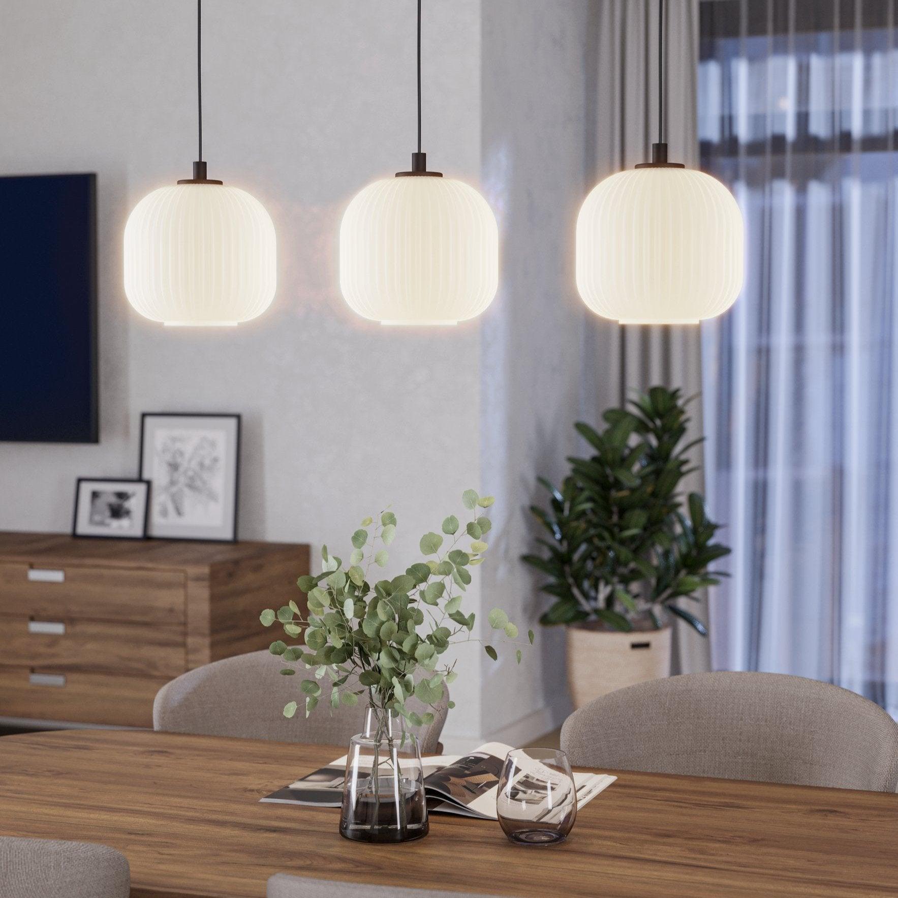 eglo mantunalle 3 light white ribbed glass shade bar pendant