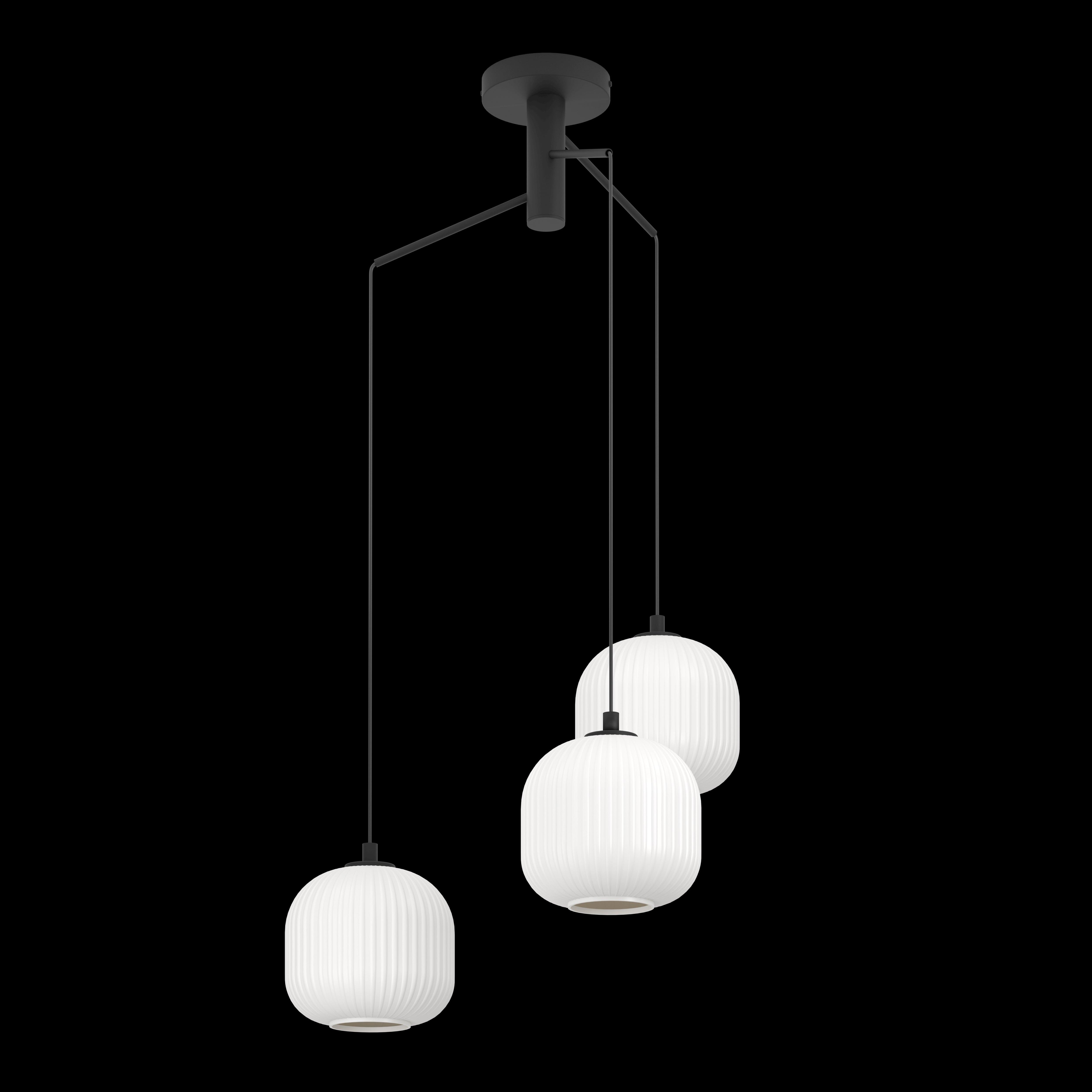 eglo mantunalle 3 light white ribbed glass shade pendant living room close up