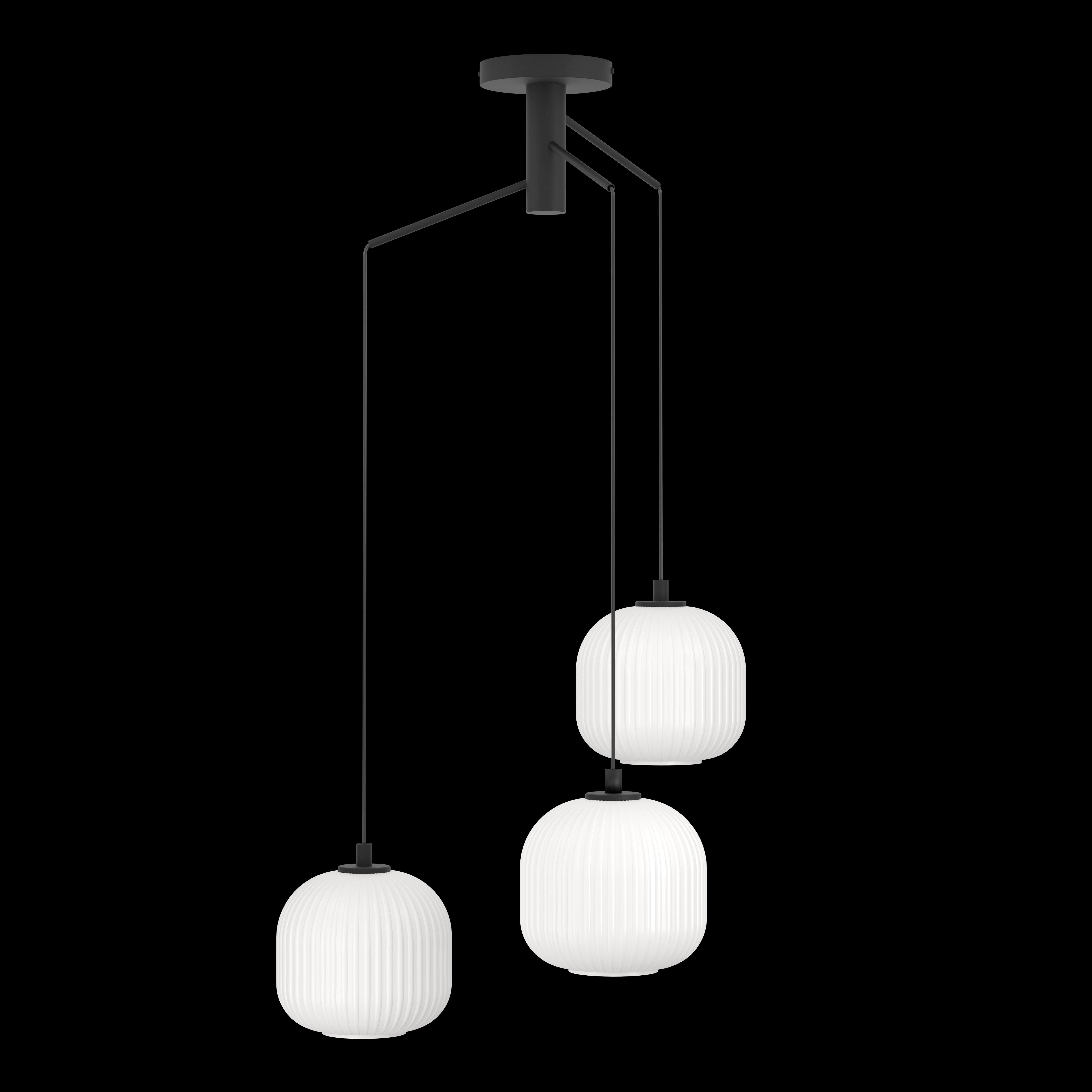 eglo mantunalle 3 light white ribbed glass shade pendant living room image