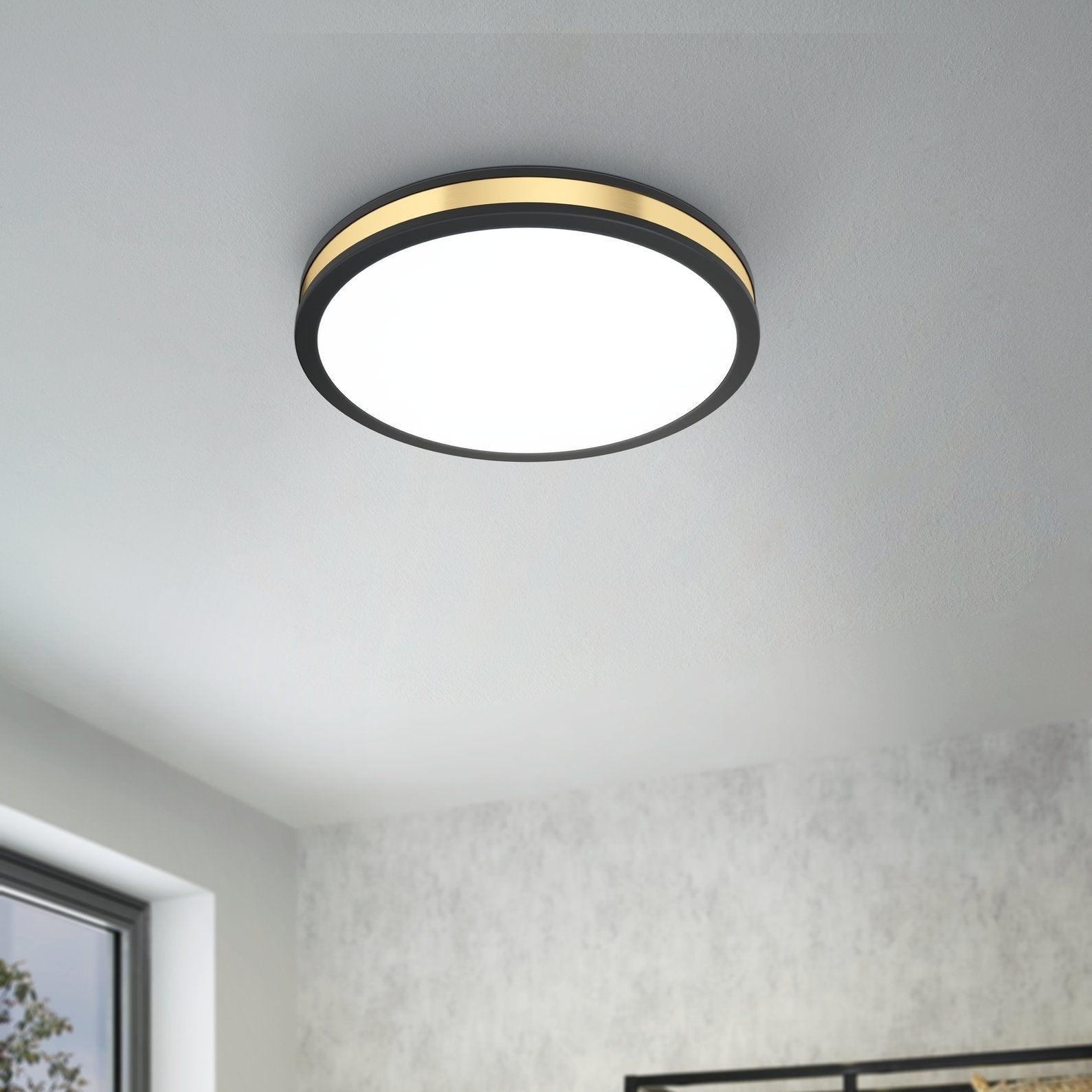 eglo pescaito black gold round led ceiling flush 28cm