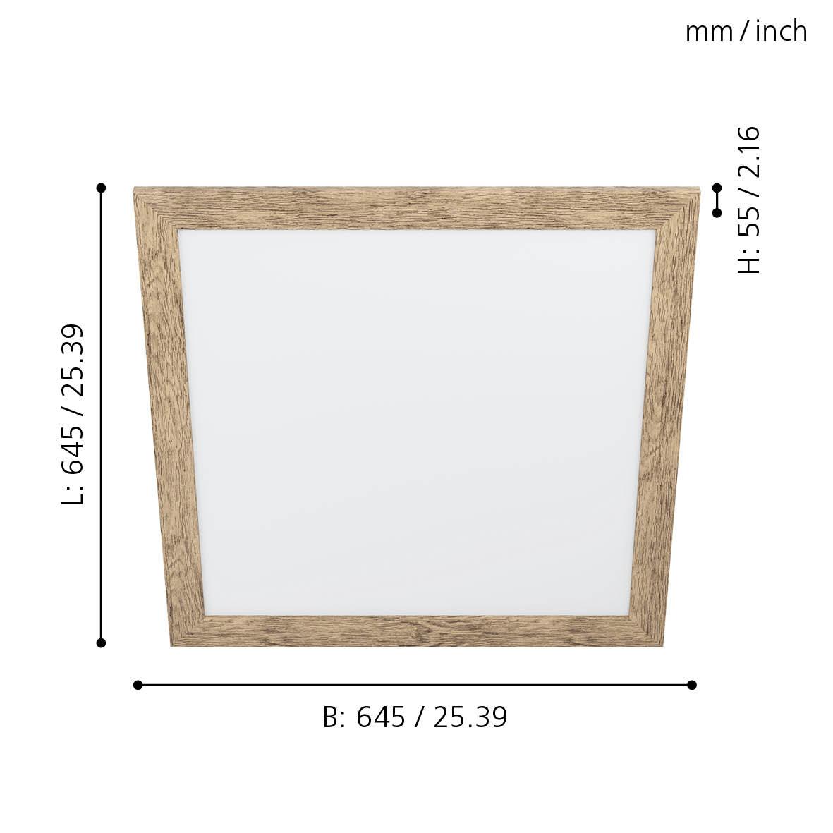 eglo piglionasso wooden framed square led panel flush 64 5cm living room close up