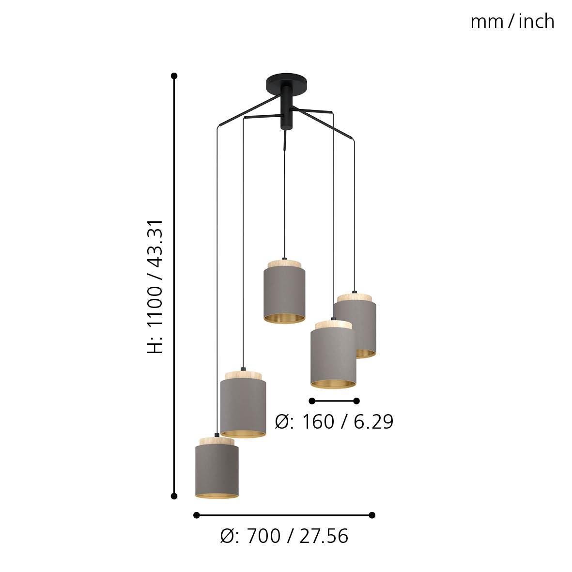 eglo albariza brown gold fabric 5 light ceiling pendant kitchen lighting 