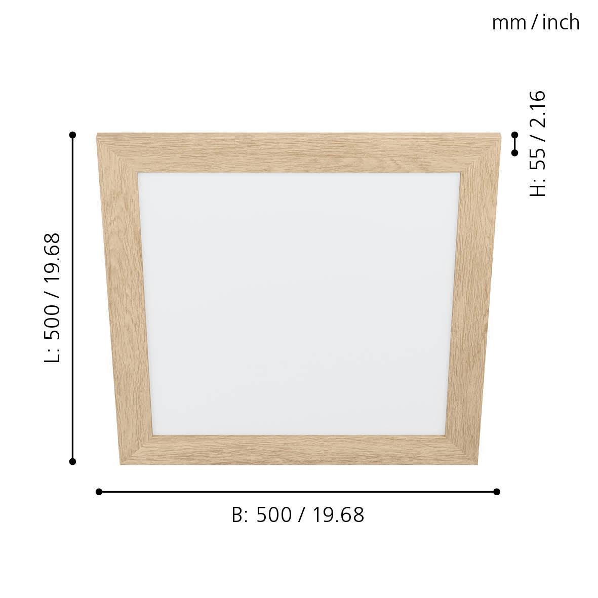 eglo piglionasso oak framed square led panel flush 50cm living room image