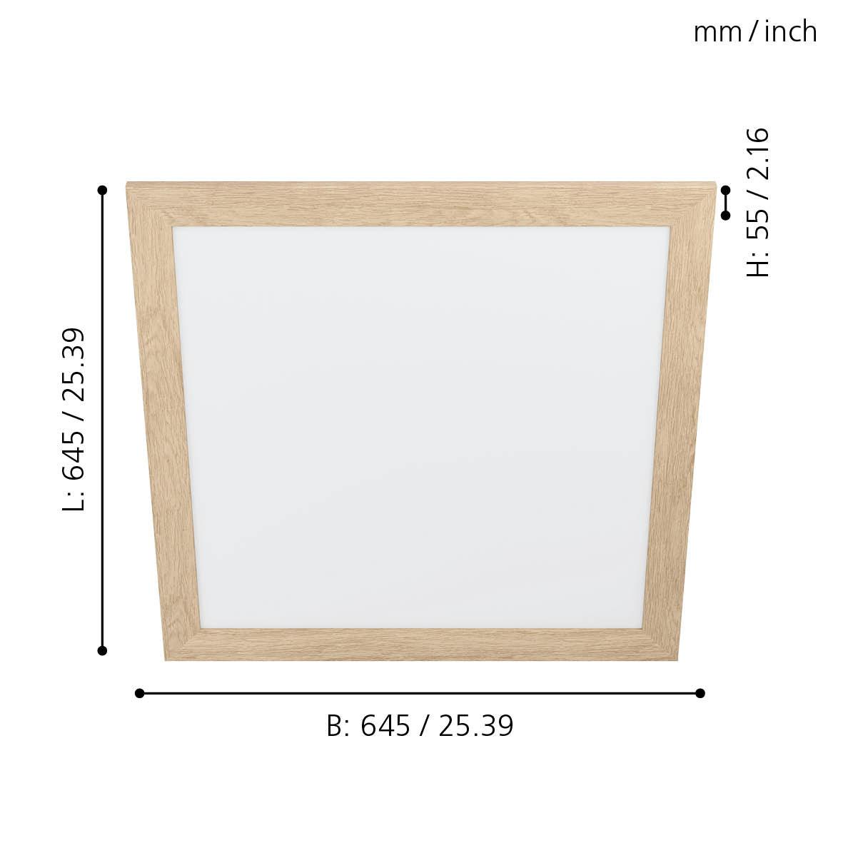 eglo piglionasso oak framed square led panel flush 64 5cm living room close up