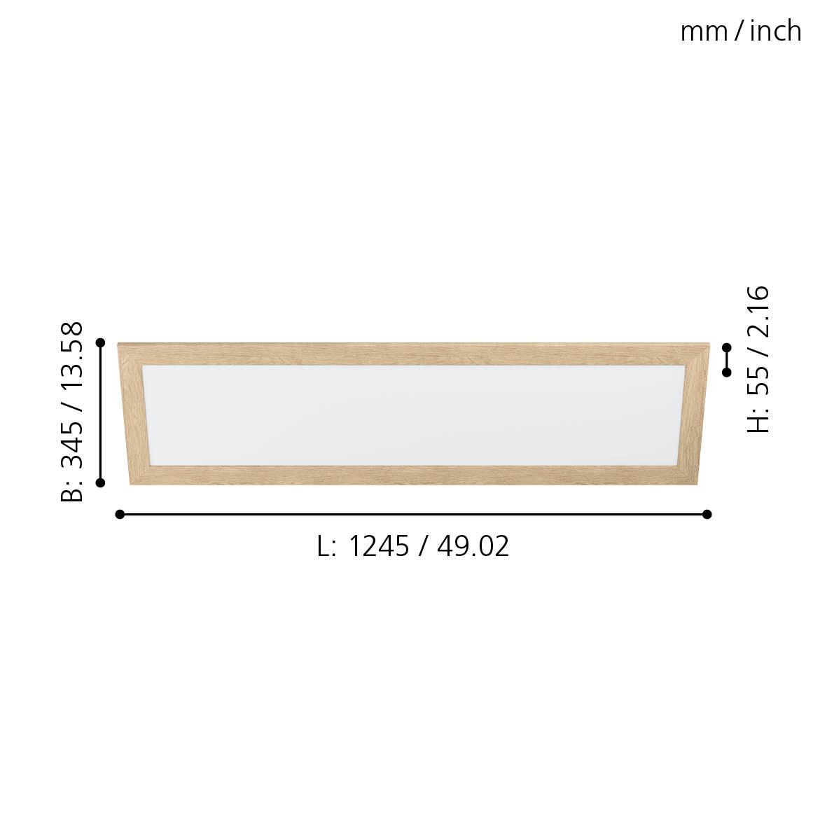 eglo piglionasso oak framed rectangular led panel flush living room close up