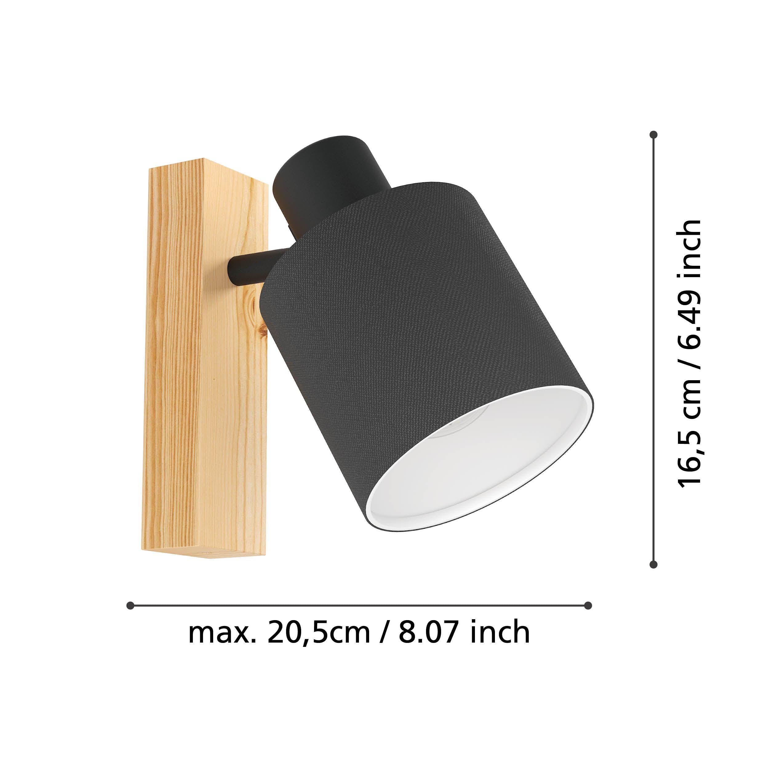 eglo batallas wood black wall spotlight living room close up