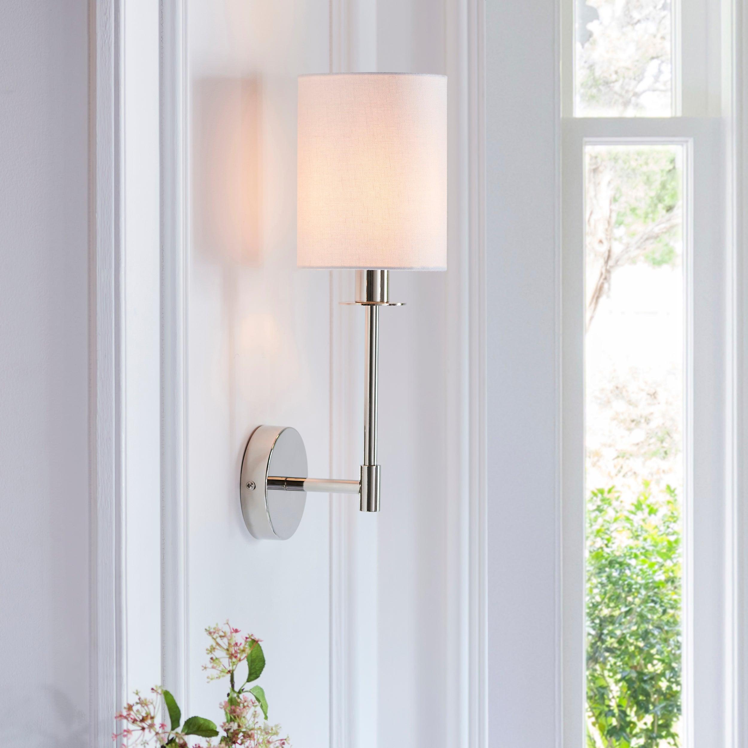 Sancerre Nickel Wall Light White Shade