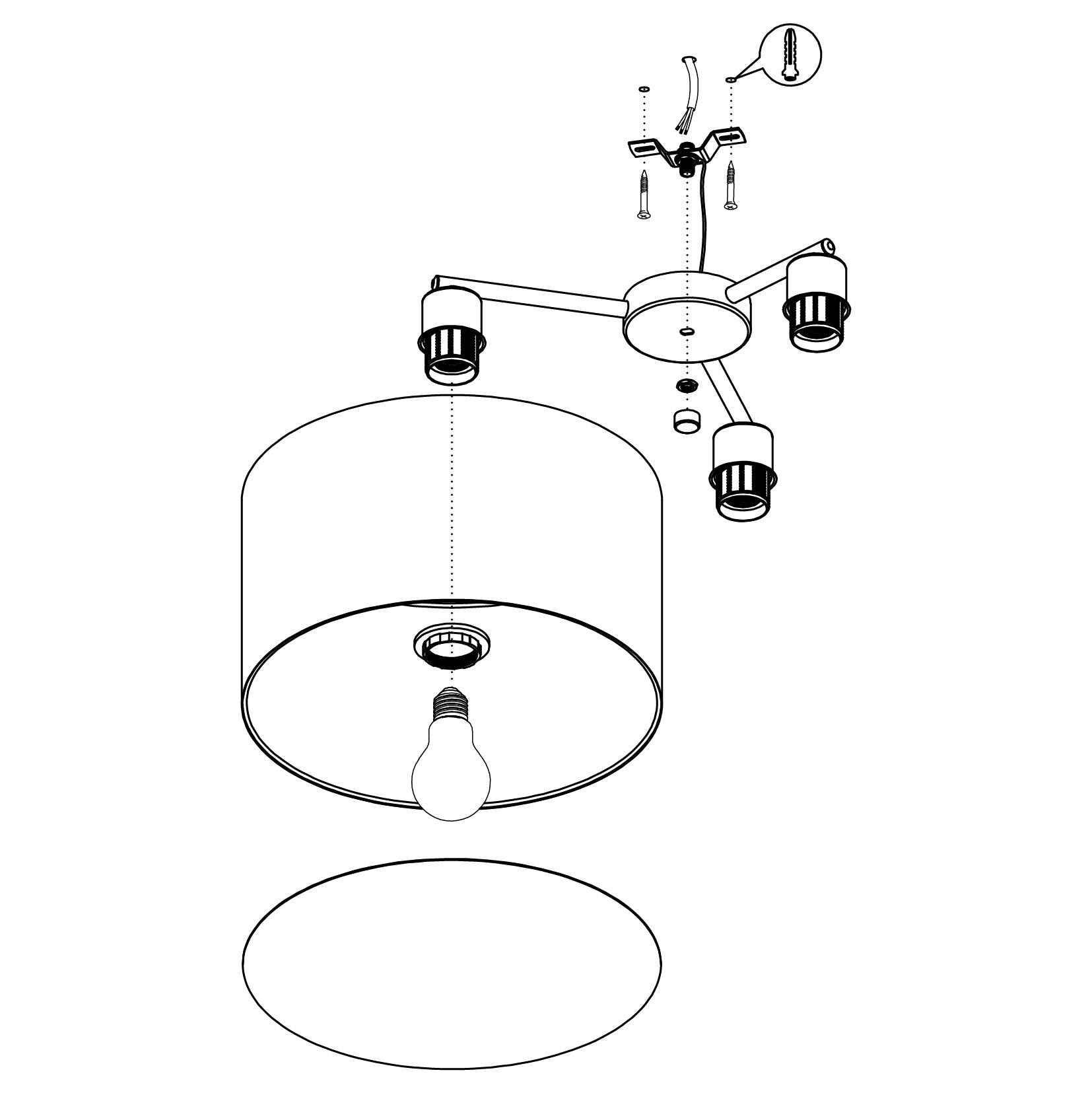 eglo pastore 2 ceiling flush with 3 black fabric shades Kitchen Lighting Close Up