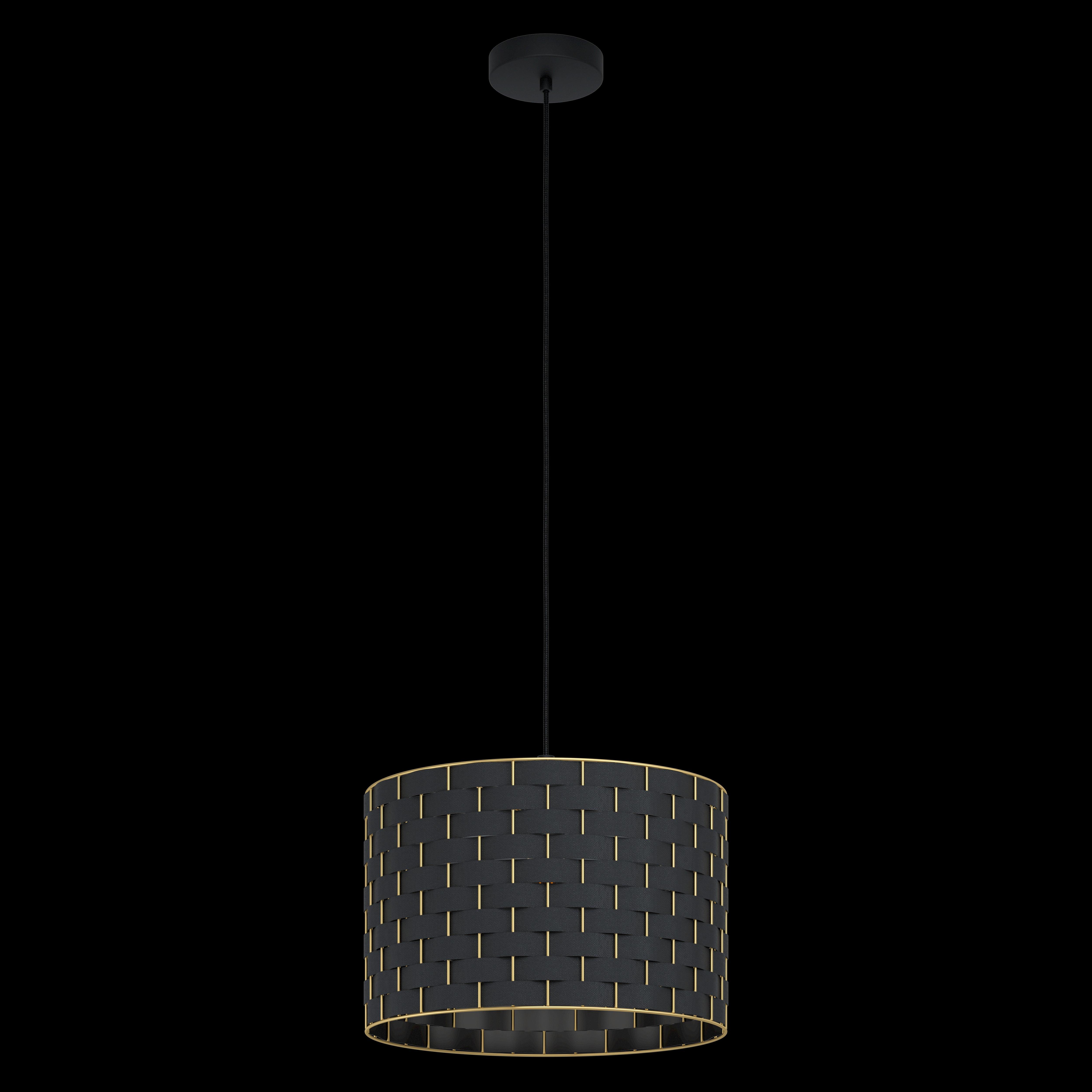 eglo marasales brass interwoven black fabric ceiling pendant living room close up