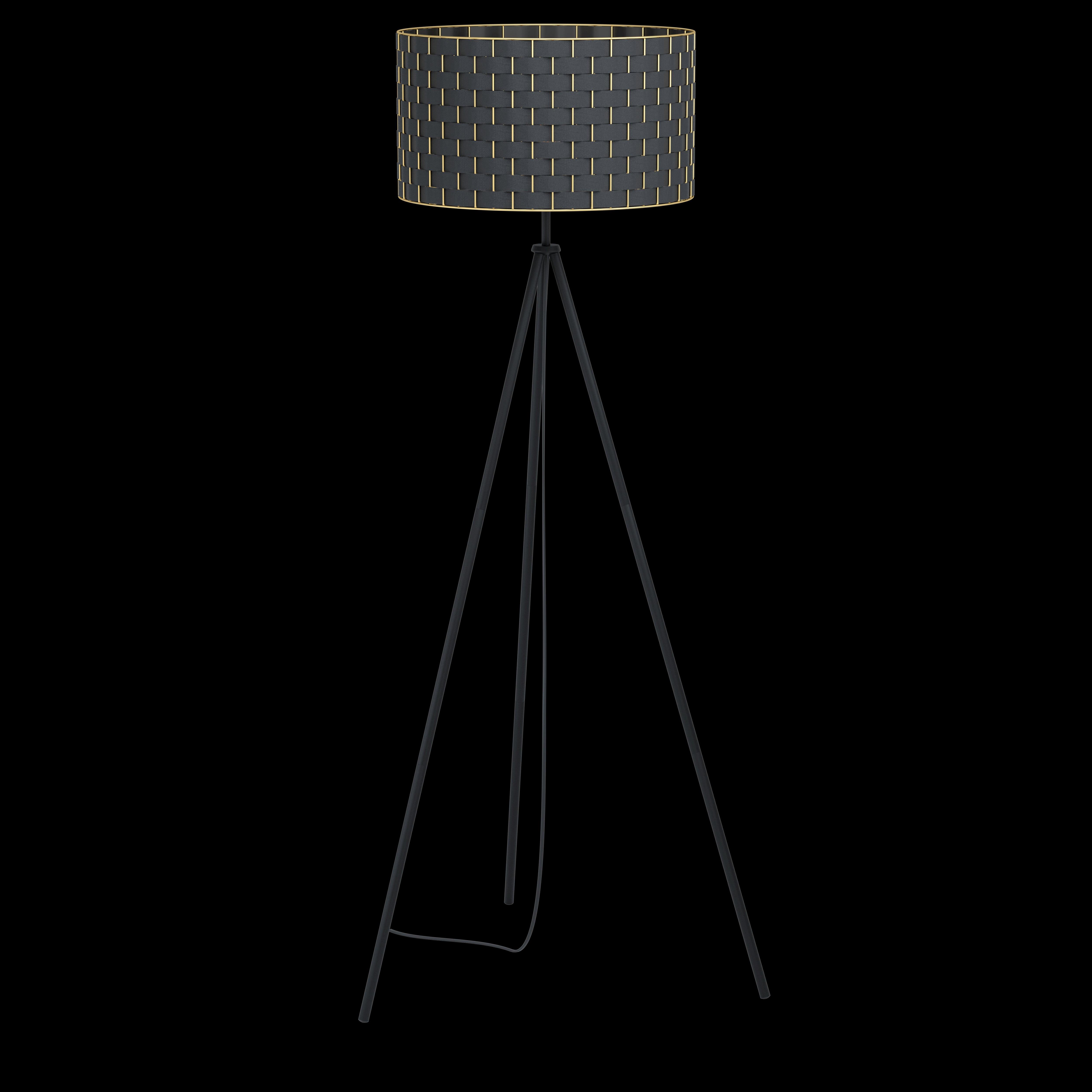 eglo marasales black tripod floor lamp with brass fabric shade living room close up