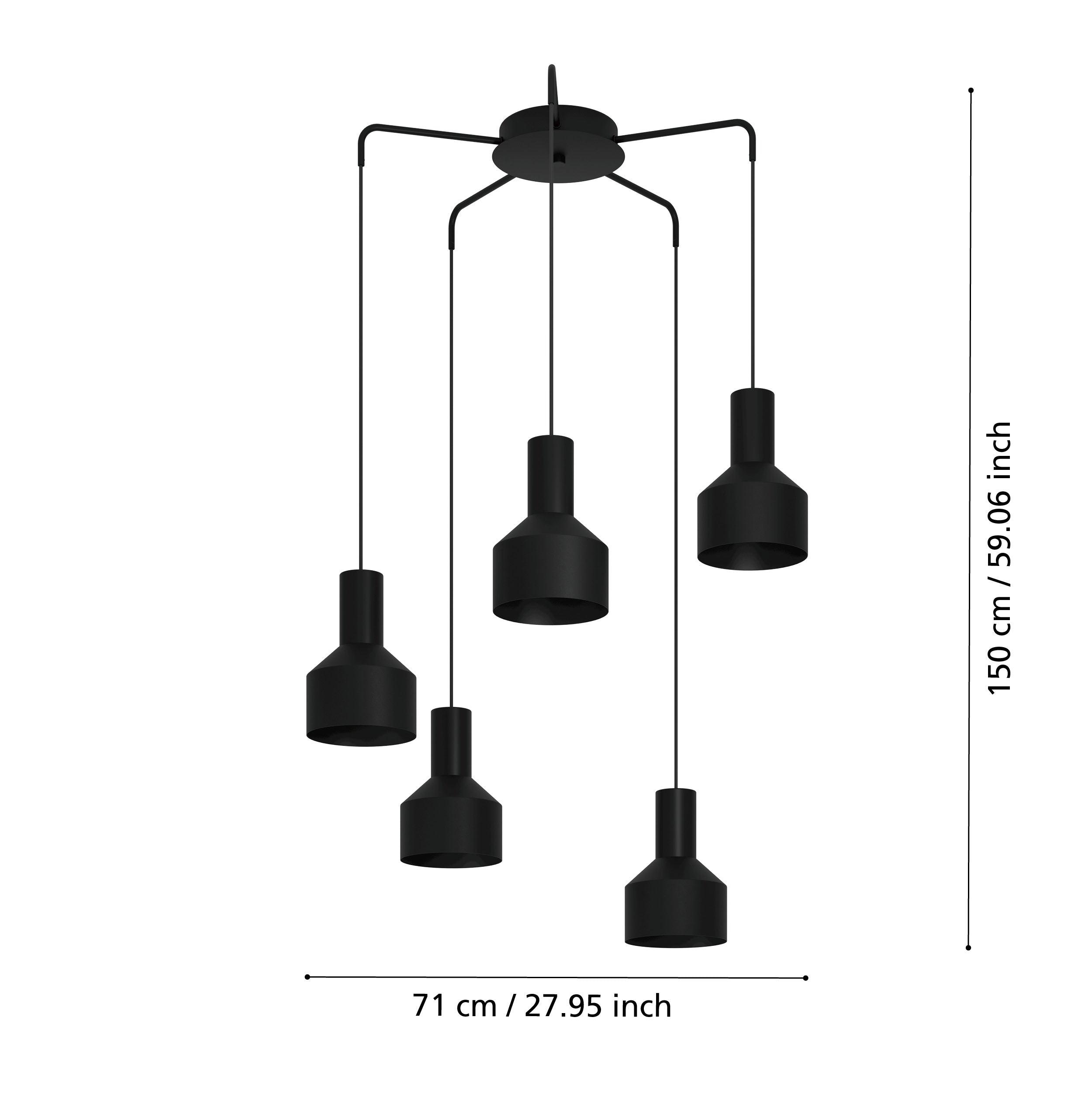 eglo casibare 5 light black metal monochrome pendant living room close up