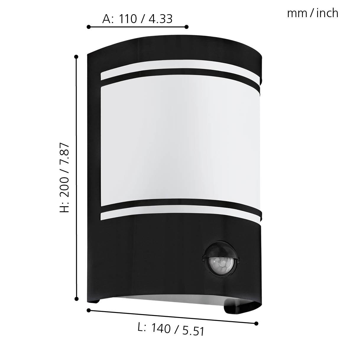 eglo cerno black curved pir outdoor wall light ip45 living room close up