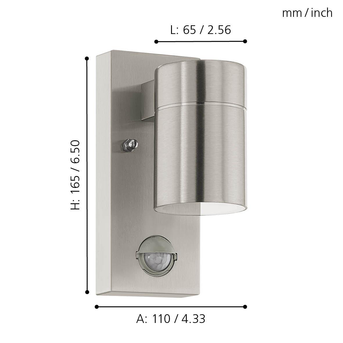 eglo riga 5 ip44 stainless steel down outdoor wall light pir living room image