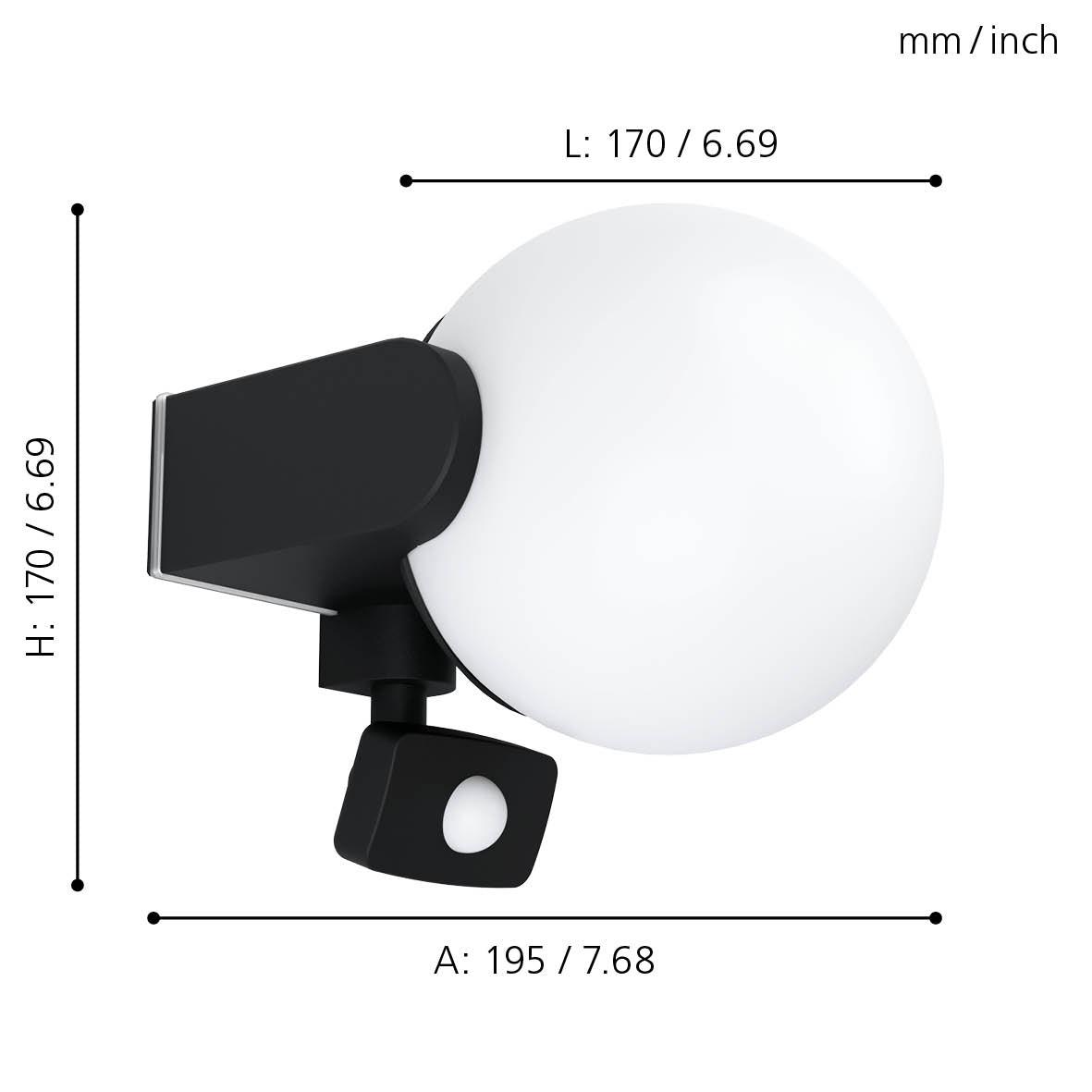 eglo rubio ip44 black outdoor wall light pir living room image
