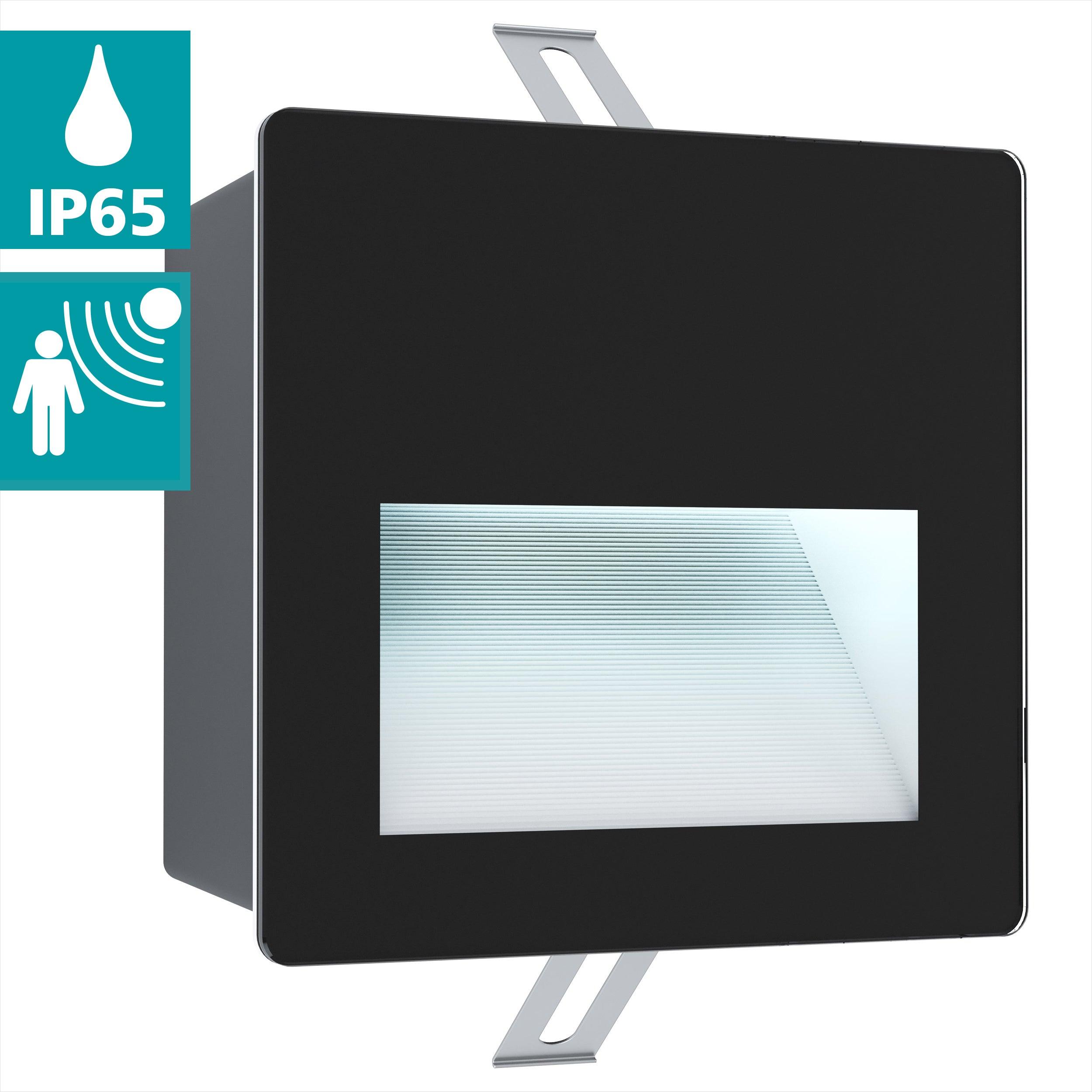 eglo aracena black square ip65 outdoor recessed wall light living room close up