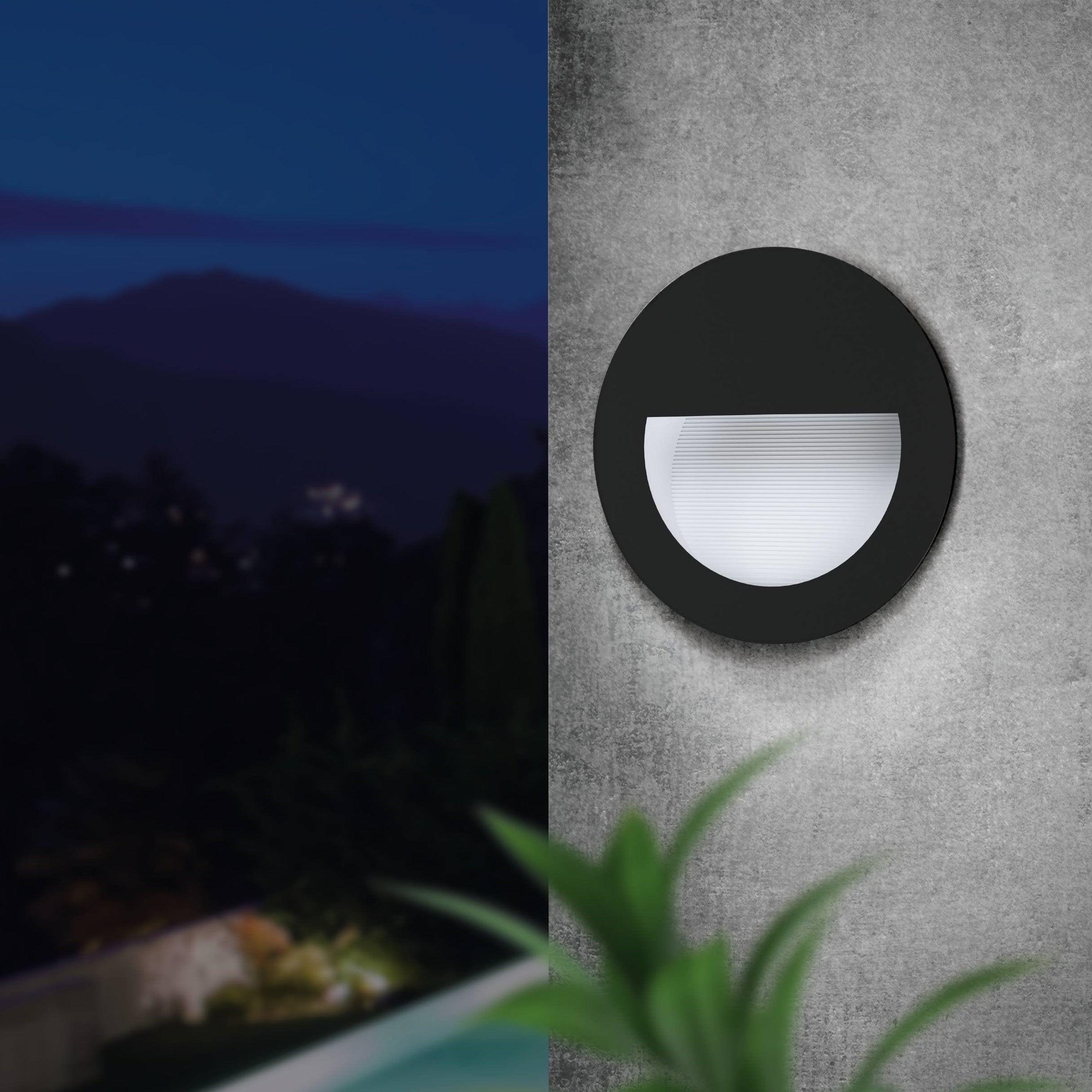 eglo aracena round black ip65 outdoor recessed wall light