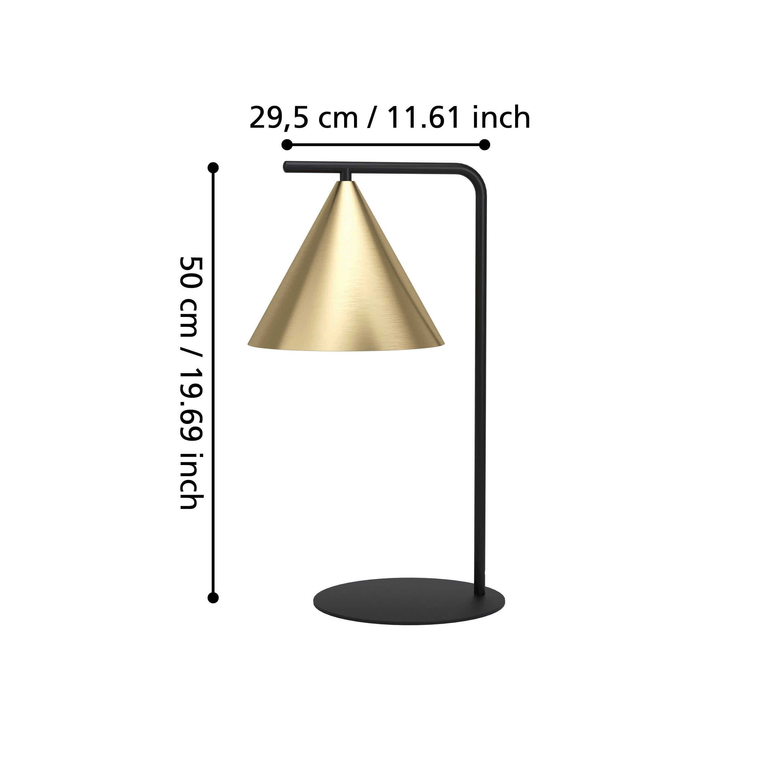 eglo narices black metal table lamp conical brass shade living room close up