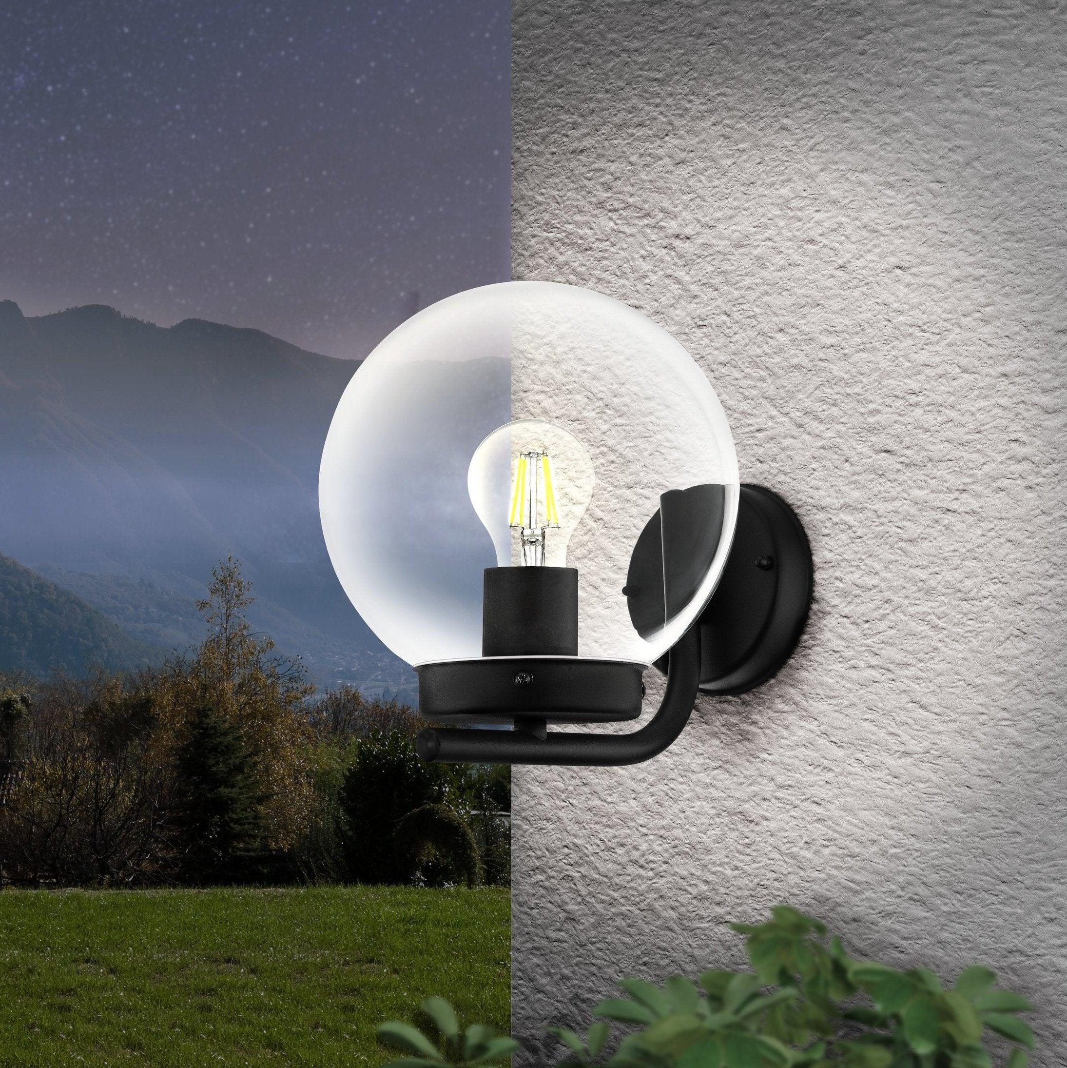 eglo taverna black ip44 outdoor wall light plastic dome shade
