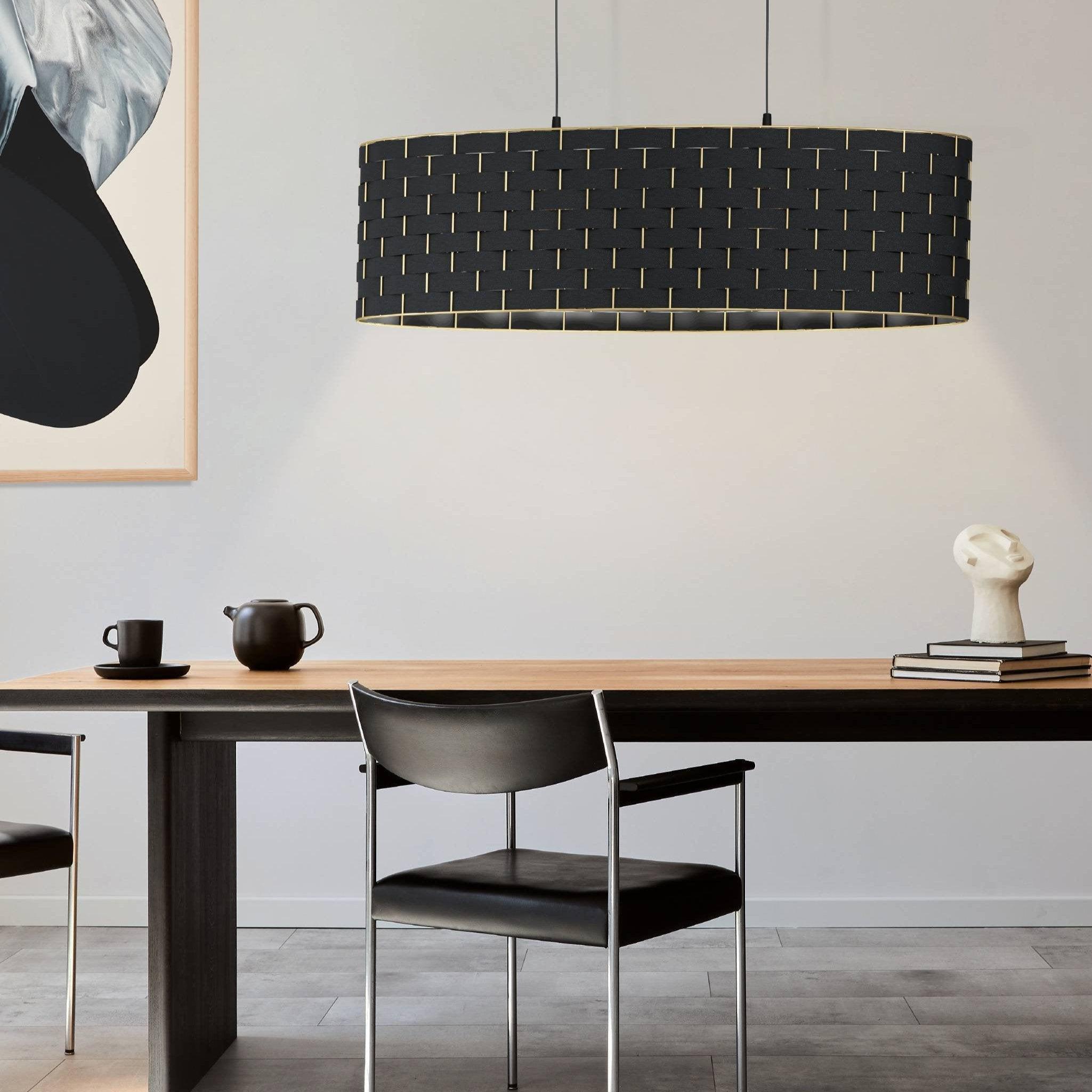 eglo marasales brass interwoven black fabric oval pendant