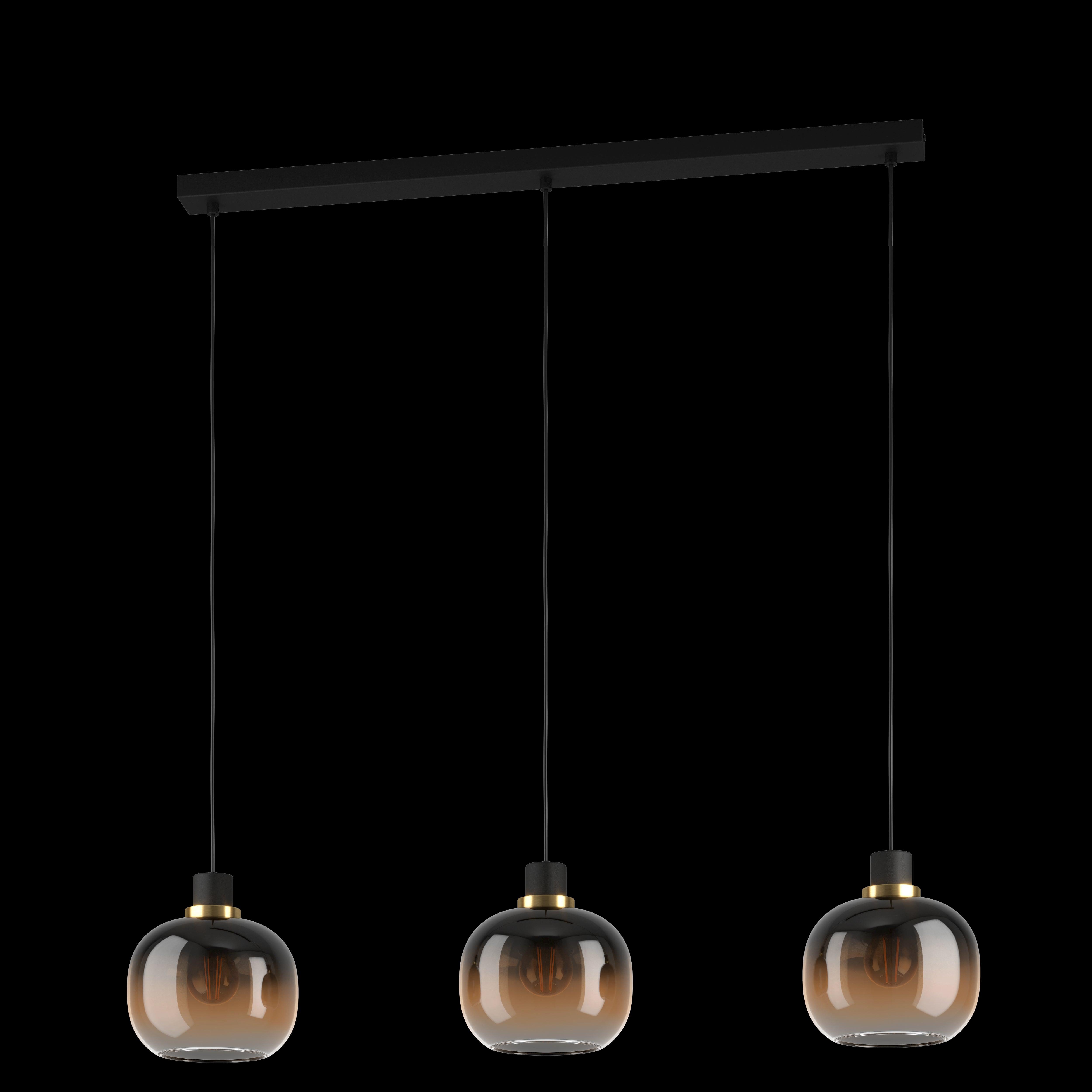 eglo oilella 3 light spherical black brown glass pendant living room close up