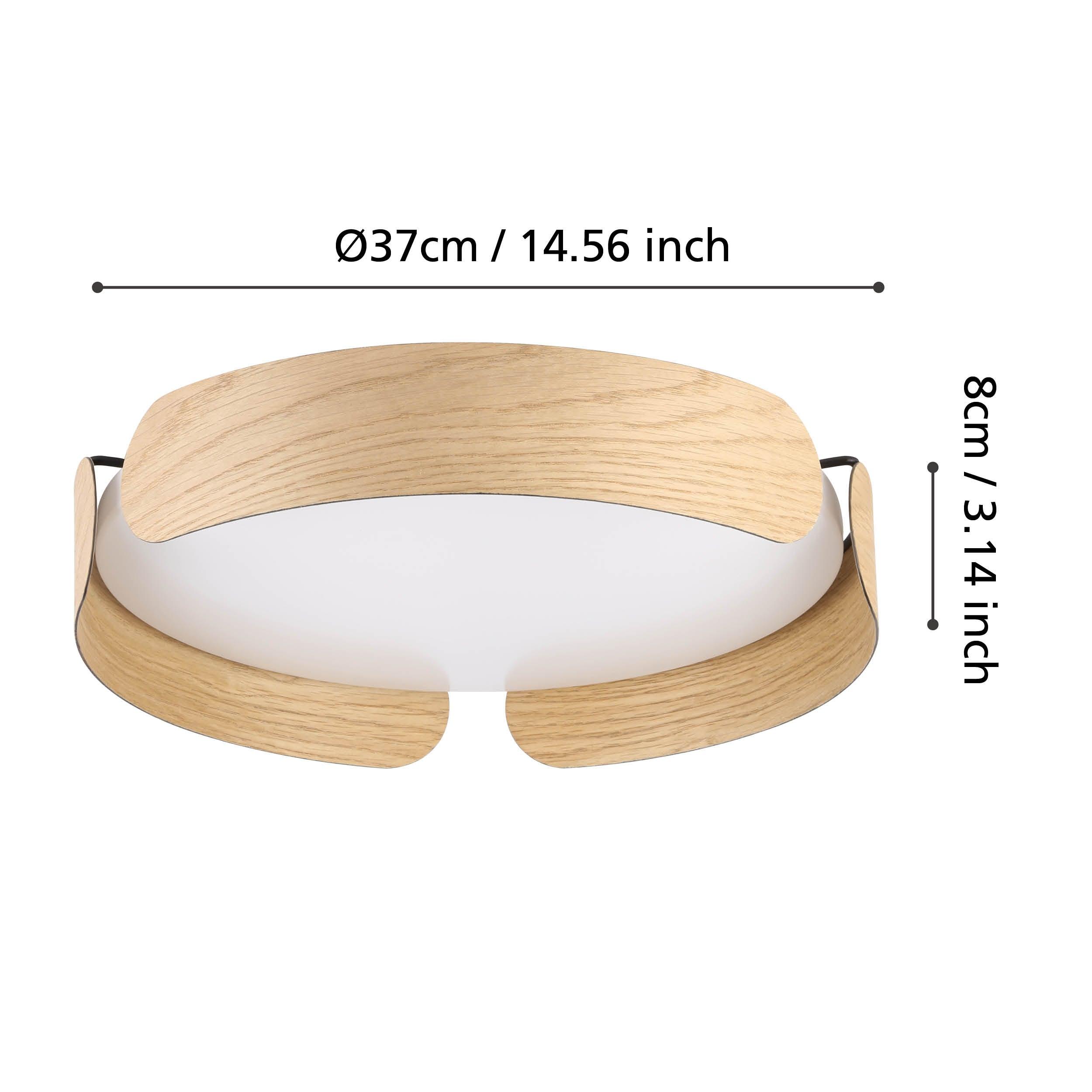 eglo valcasotto led round oak effect framed ceiling flush 37cm hallway lighting 