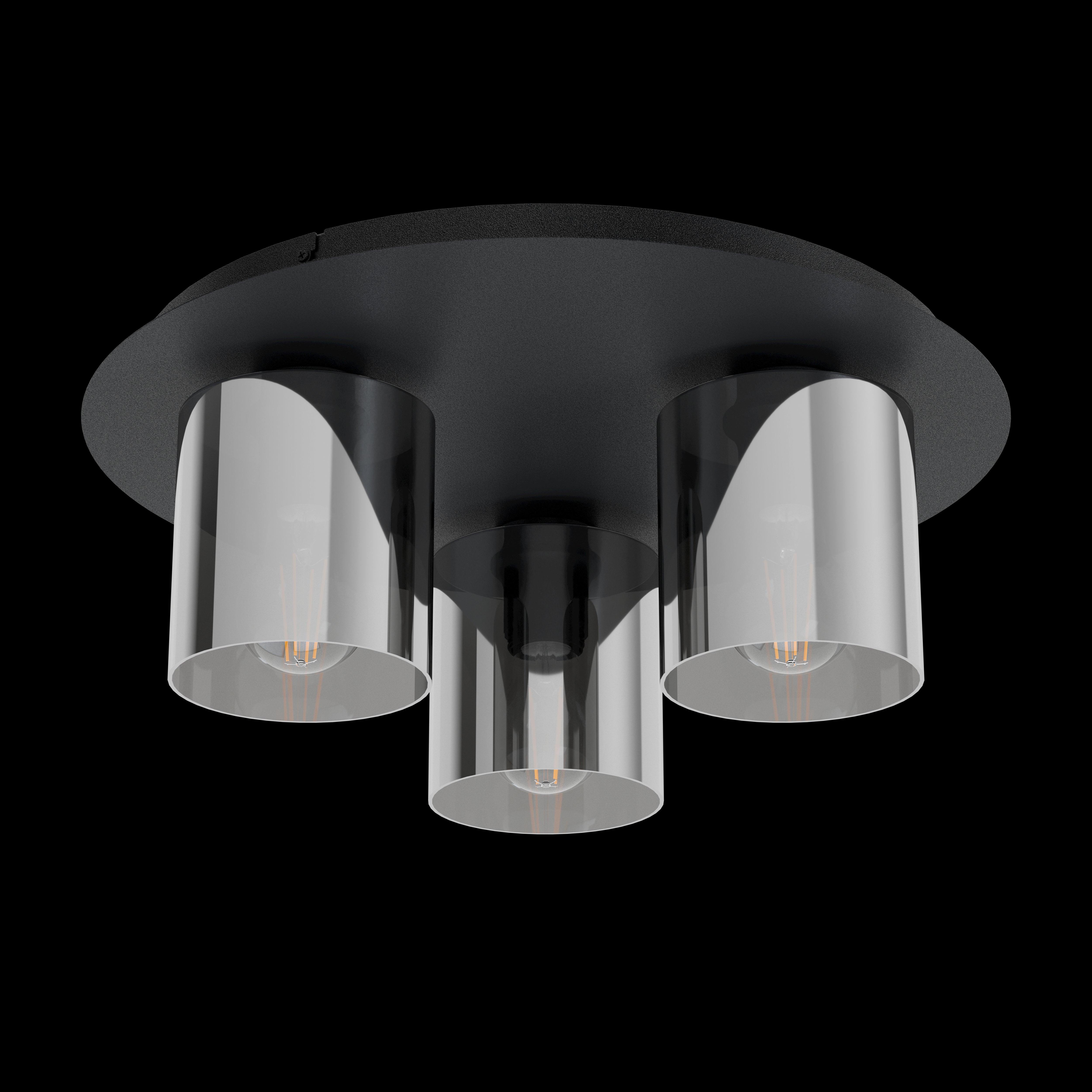 eglo gorosiba 1 black round 3 light ceiling flush with smoked glass shades