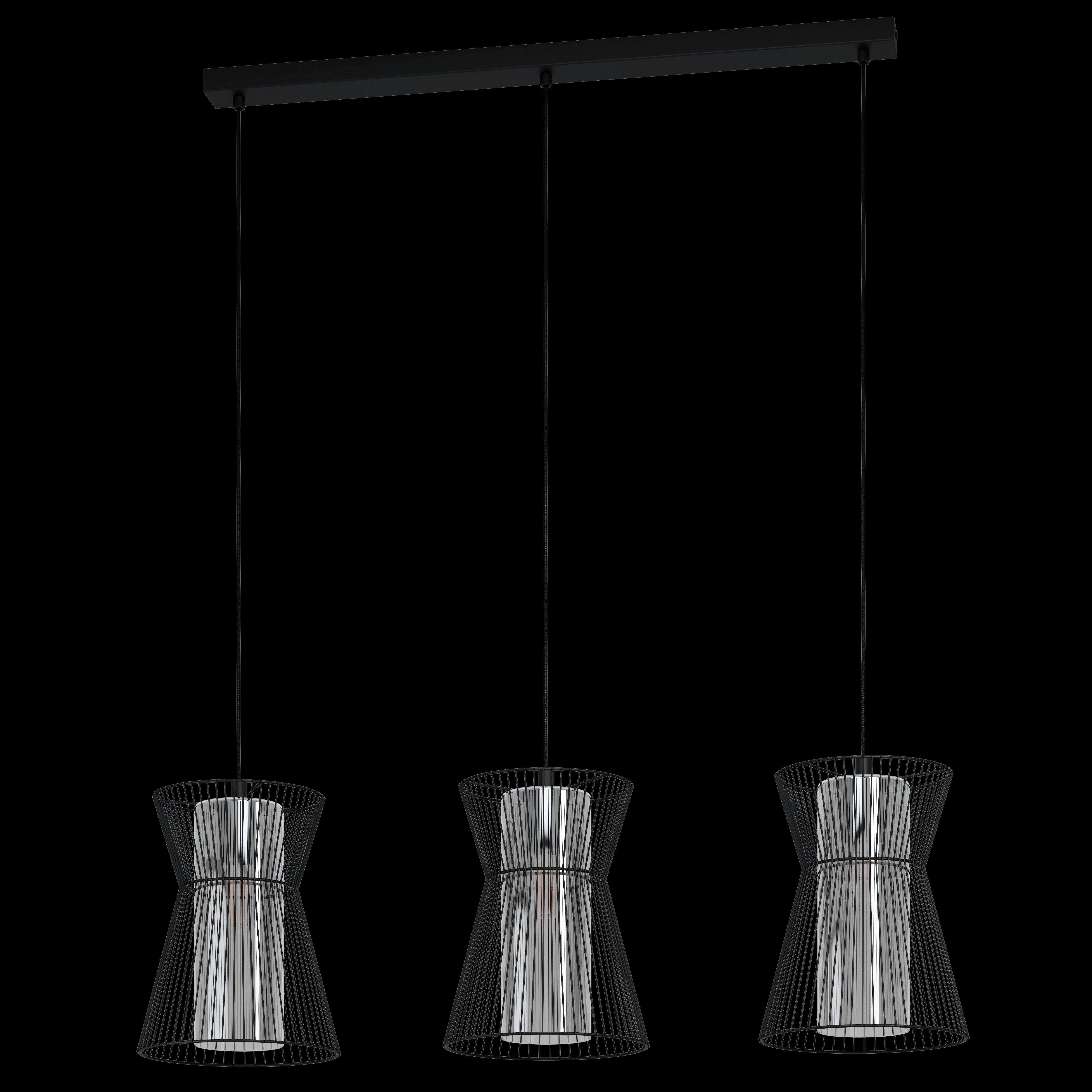eglo maseta 3 light hourglass black wire smoked glass pendant