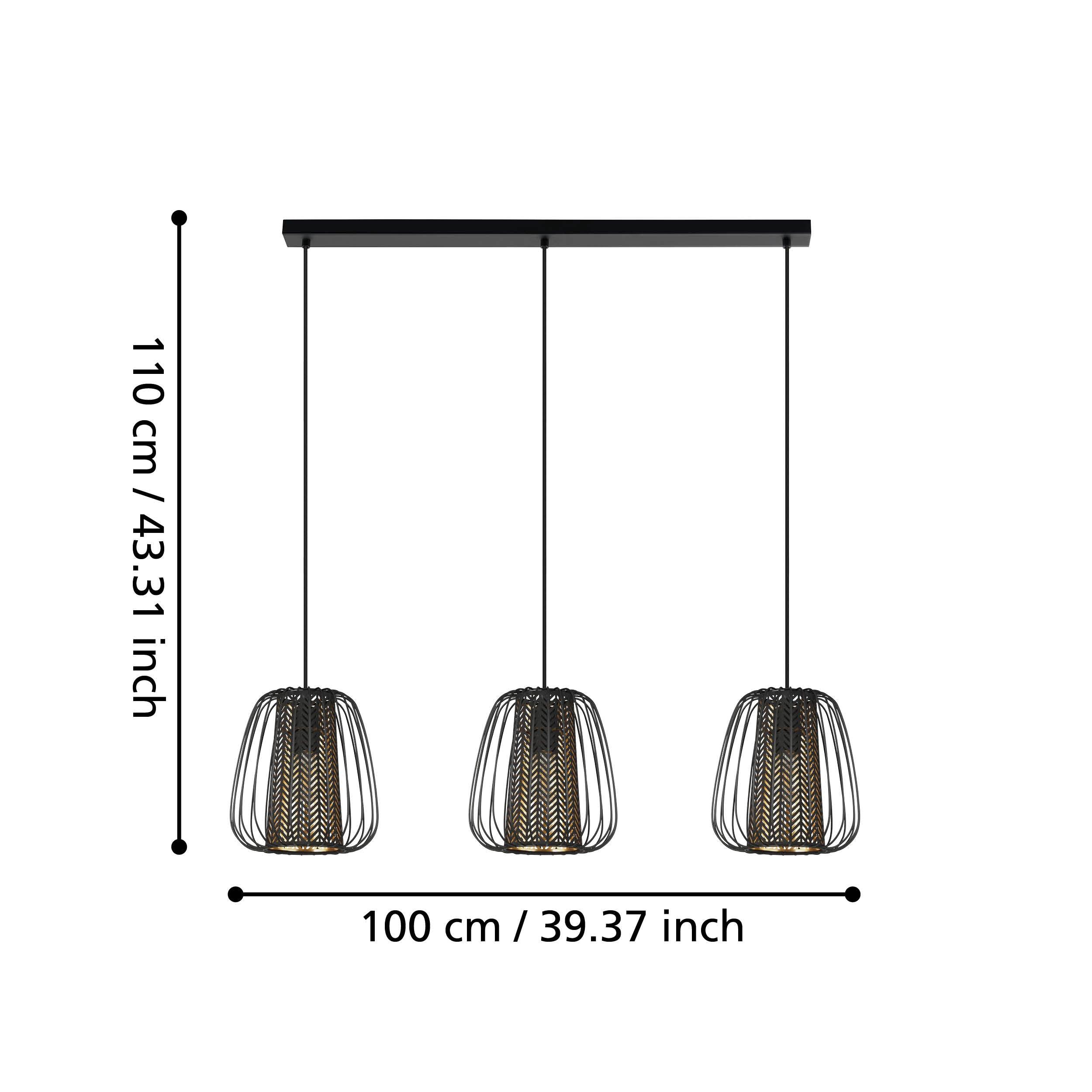 eglo curasao 3 light black wire fabric ceiling pendant living room close up