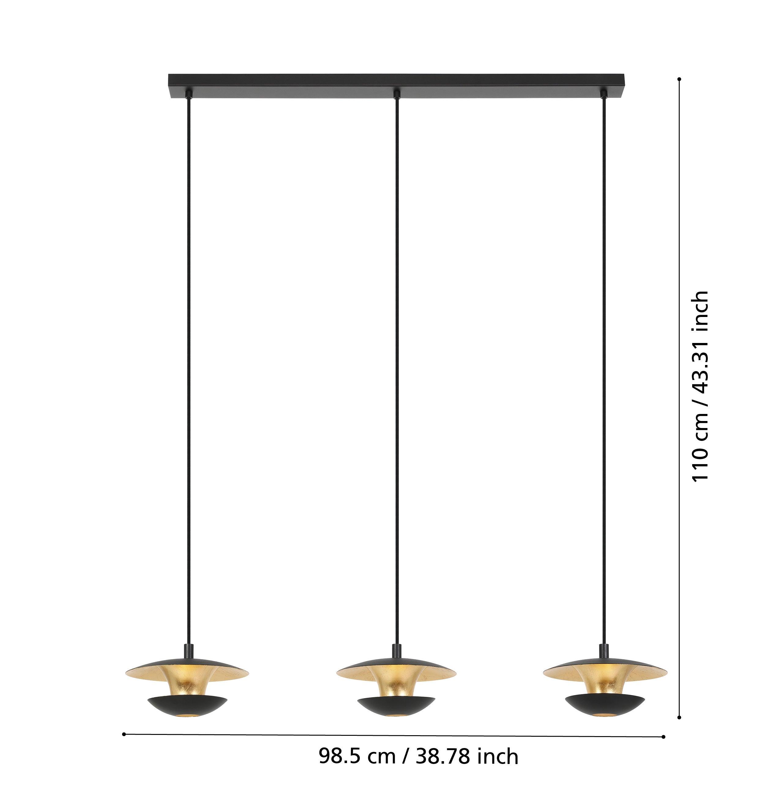 eglo nuvano 3 light black gold ceiling pendant living room close up