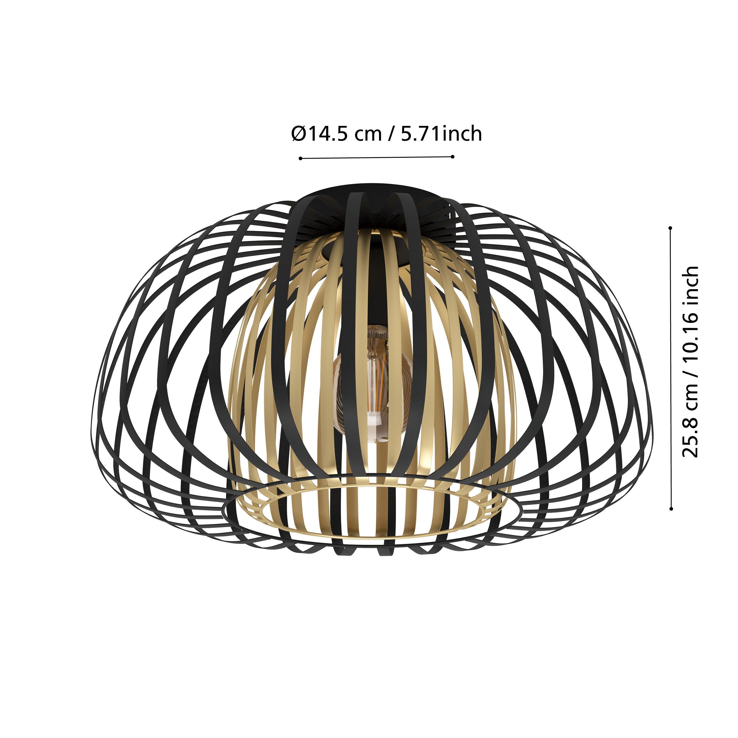eglo encinitos brass black metal strip flush lampshade living room close up