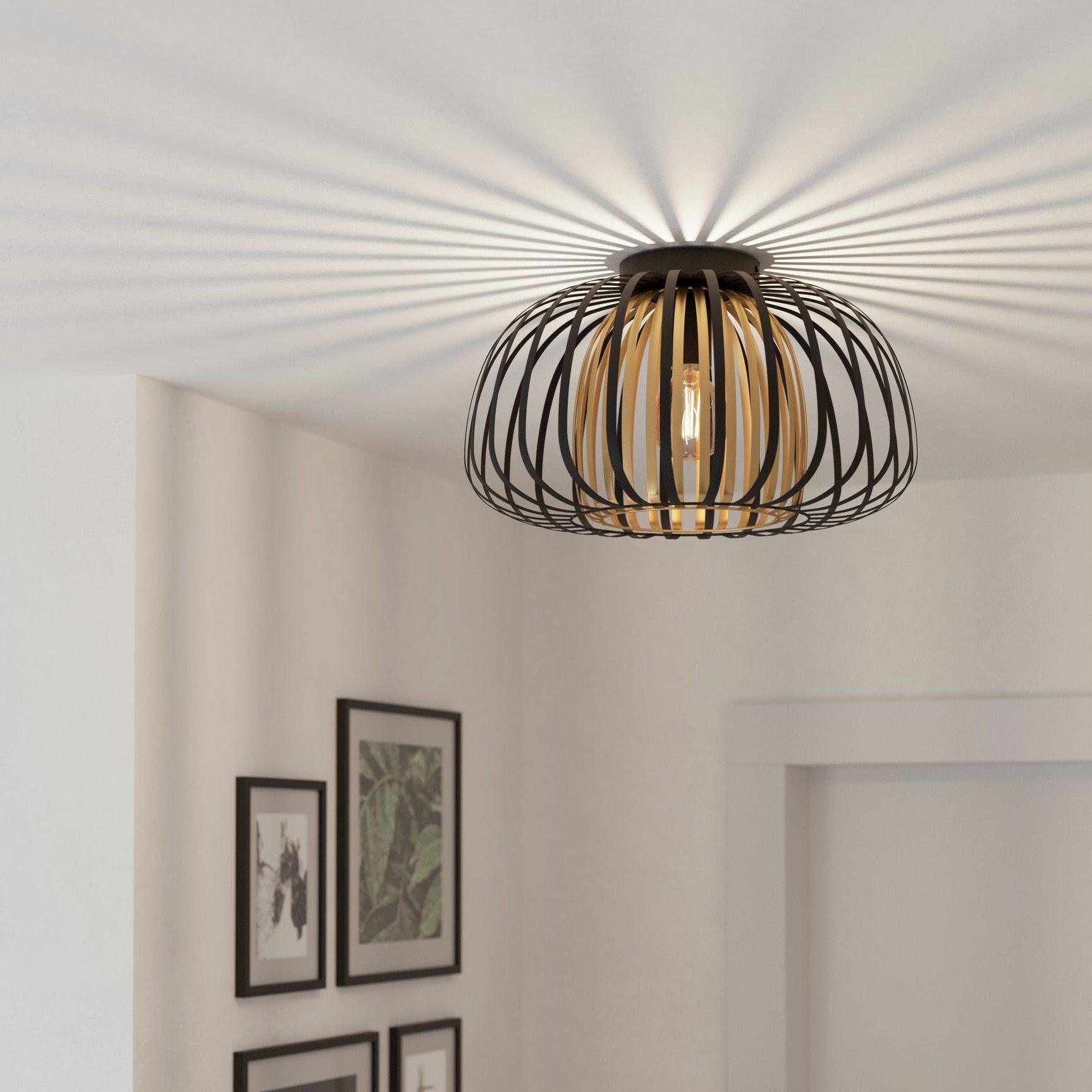 eglo encinitos brass black metal strip flush lampshade