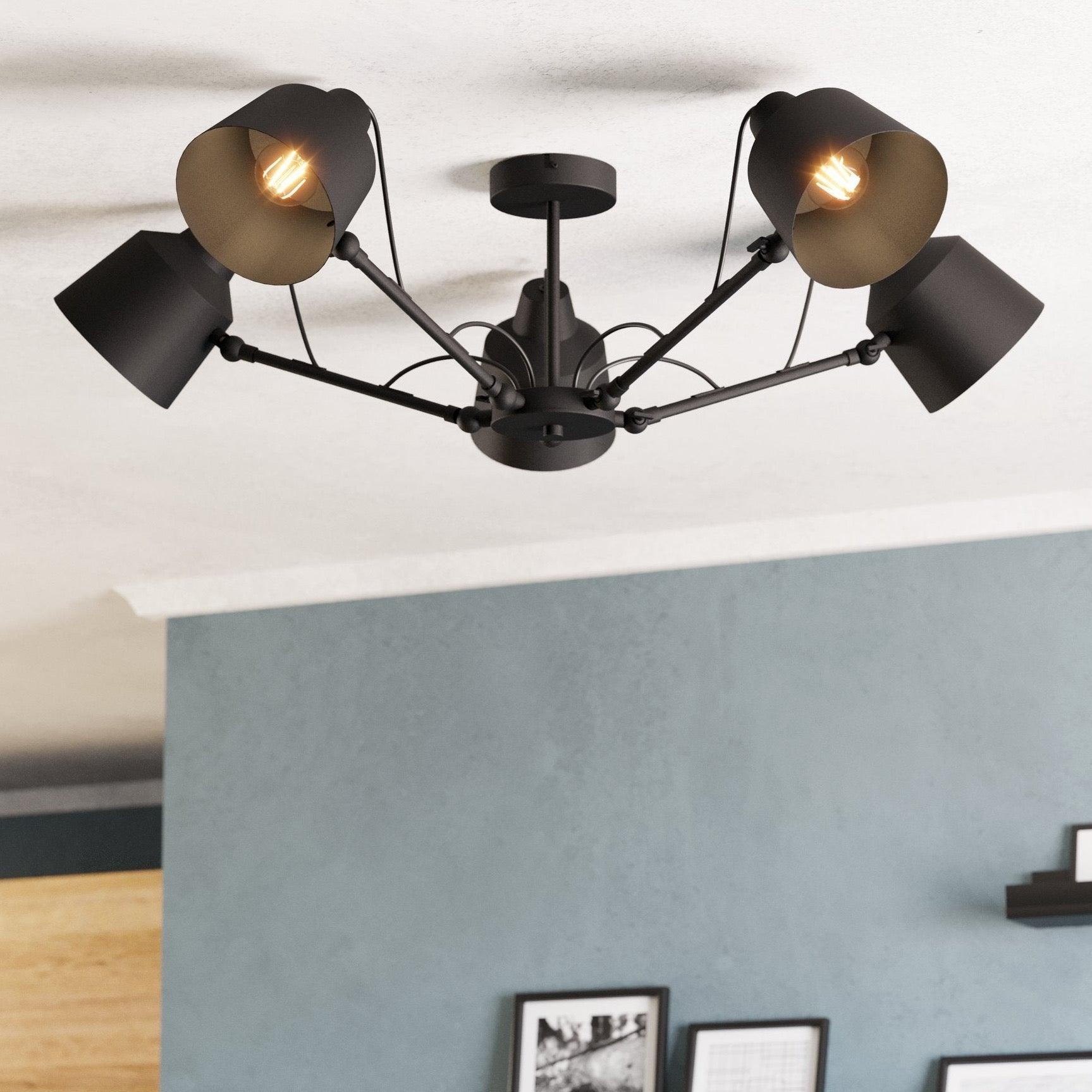 eglo basurtu 5 arm adjustable black spotlight semi flush light