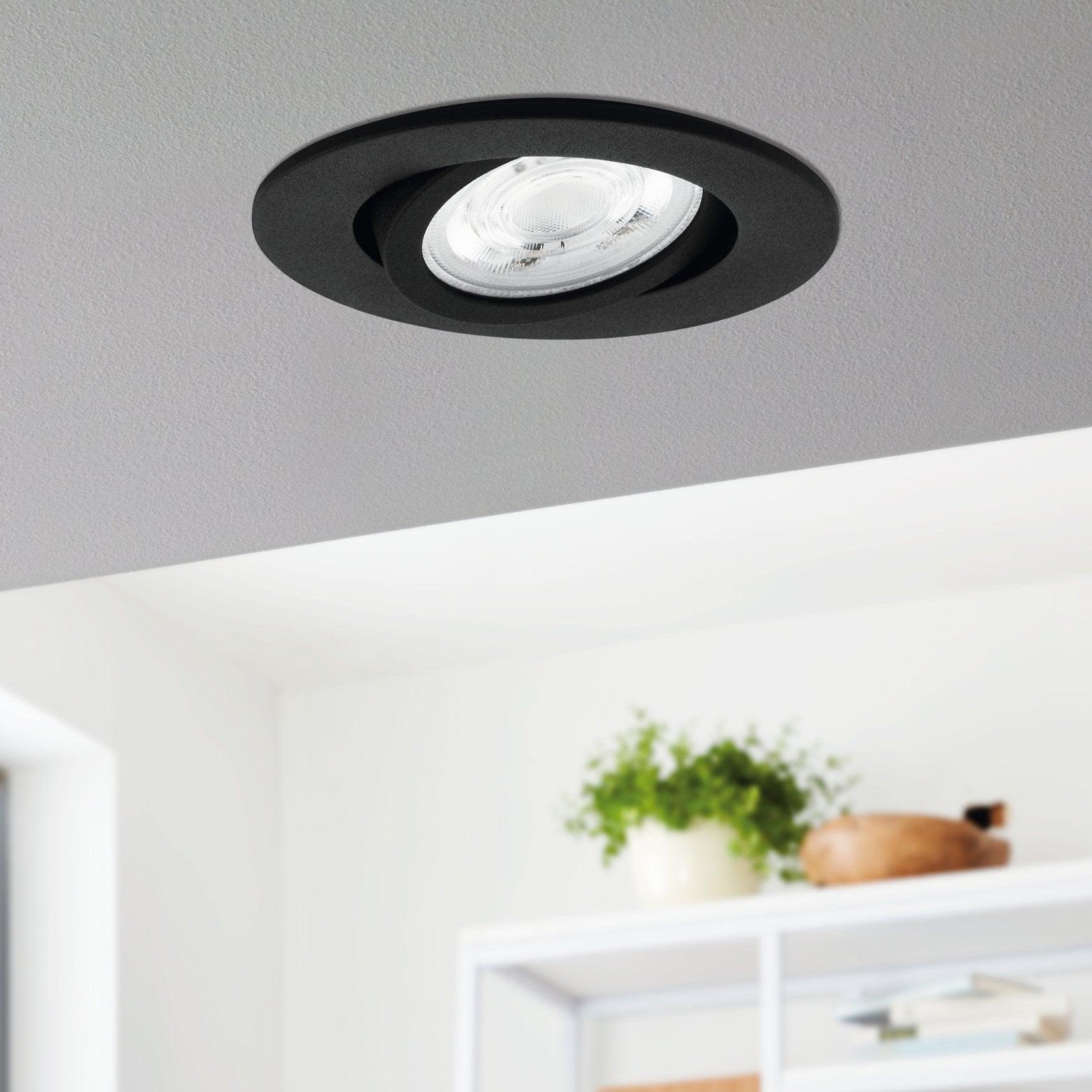 eglo saliceto z black led smart recessed ceiling light living room close up