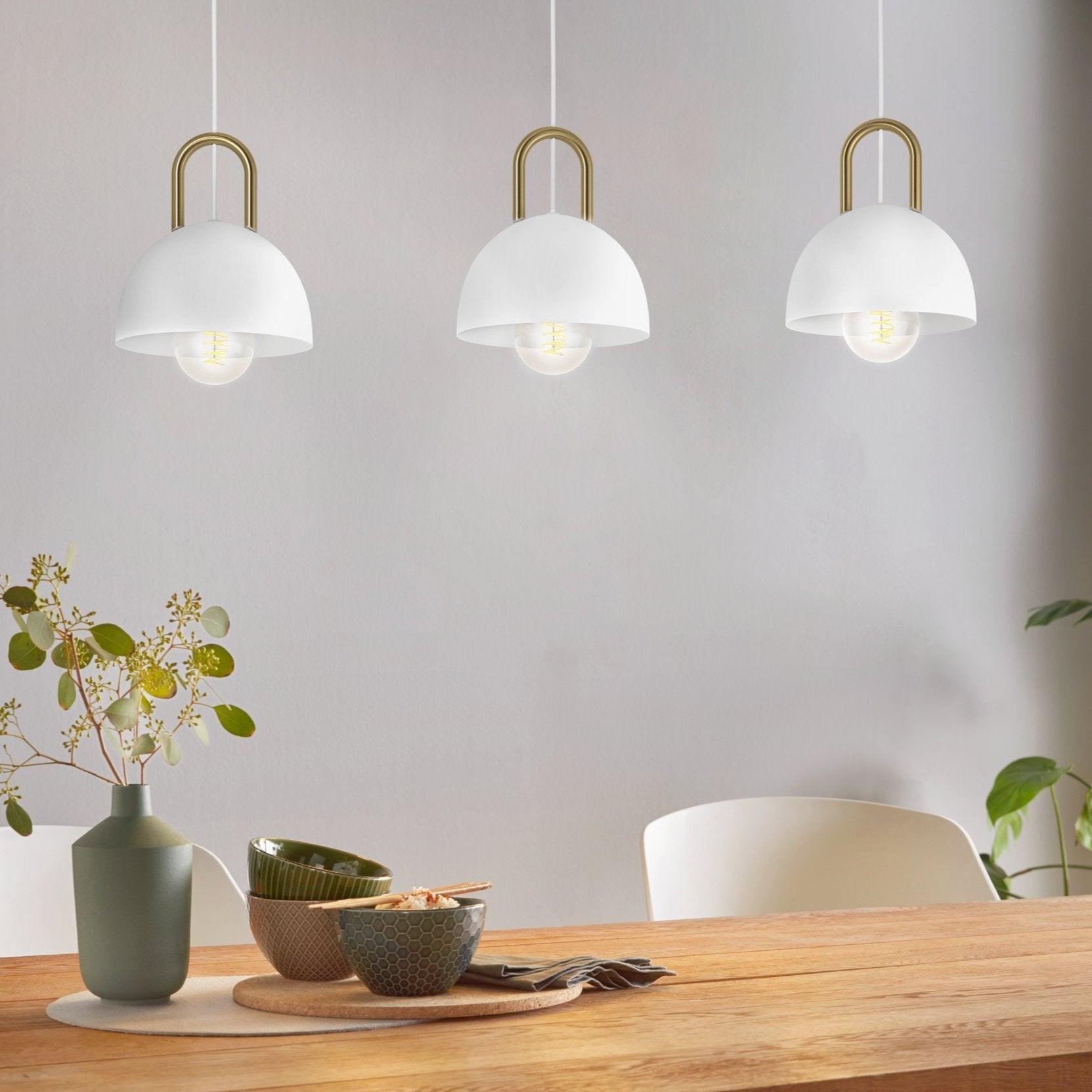 eglo calmanera 3 light white brass round pendant living room image