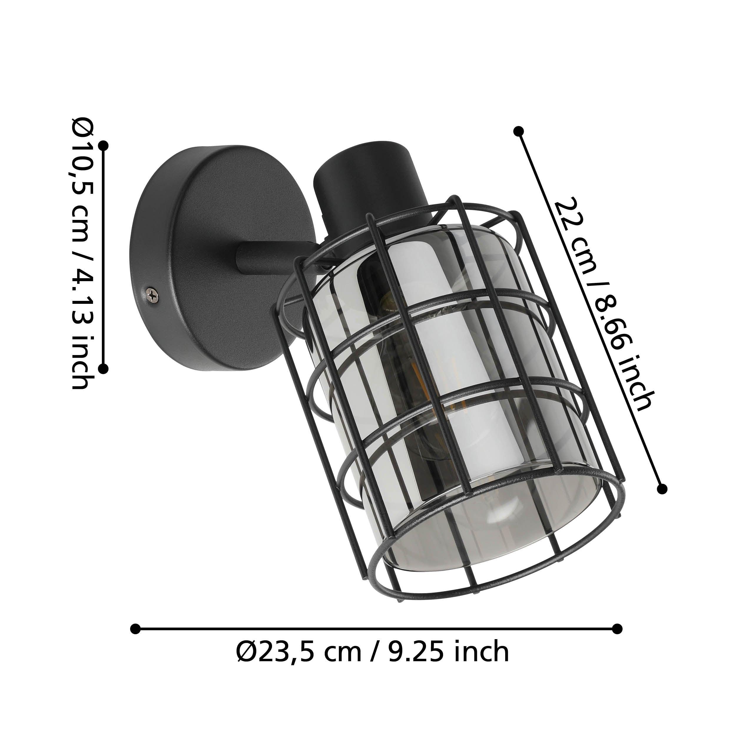 eglo consaca black wire smoked glass spotlight living room close up