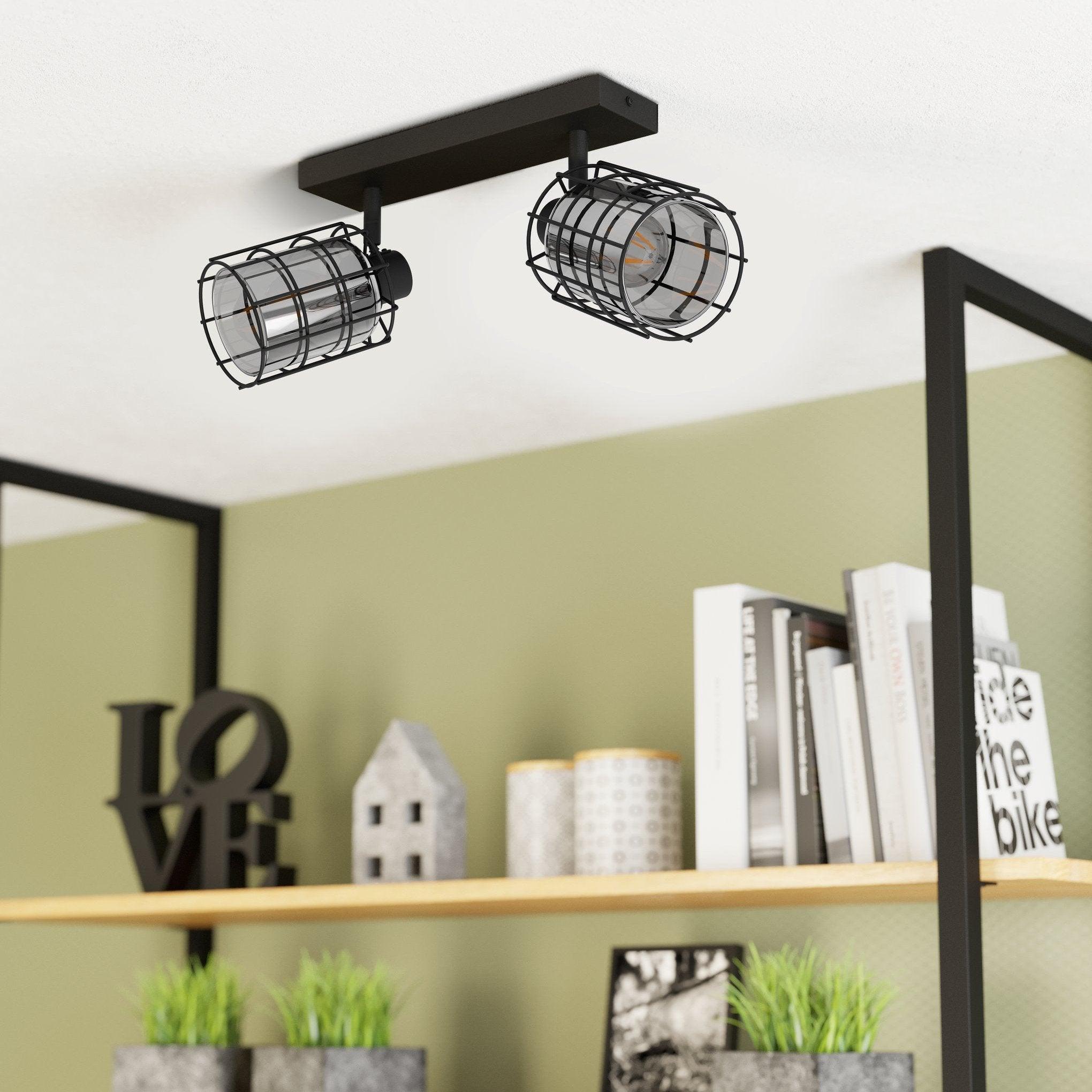 eglo consaca black wire smoked glass 2 light bar spotlight living room image