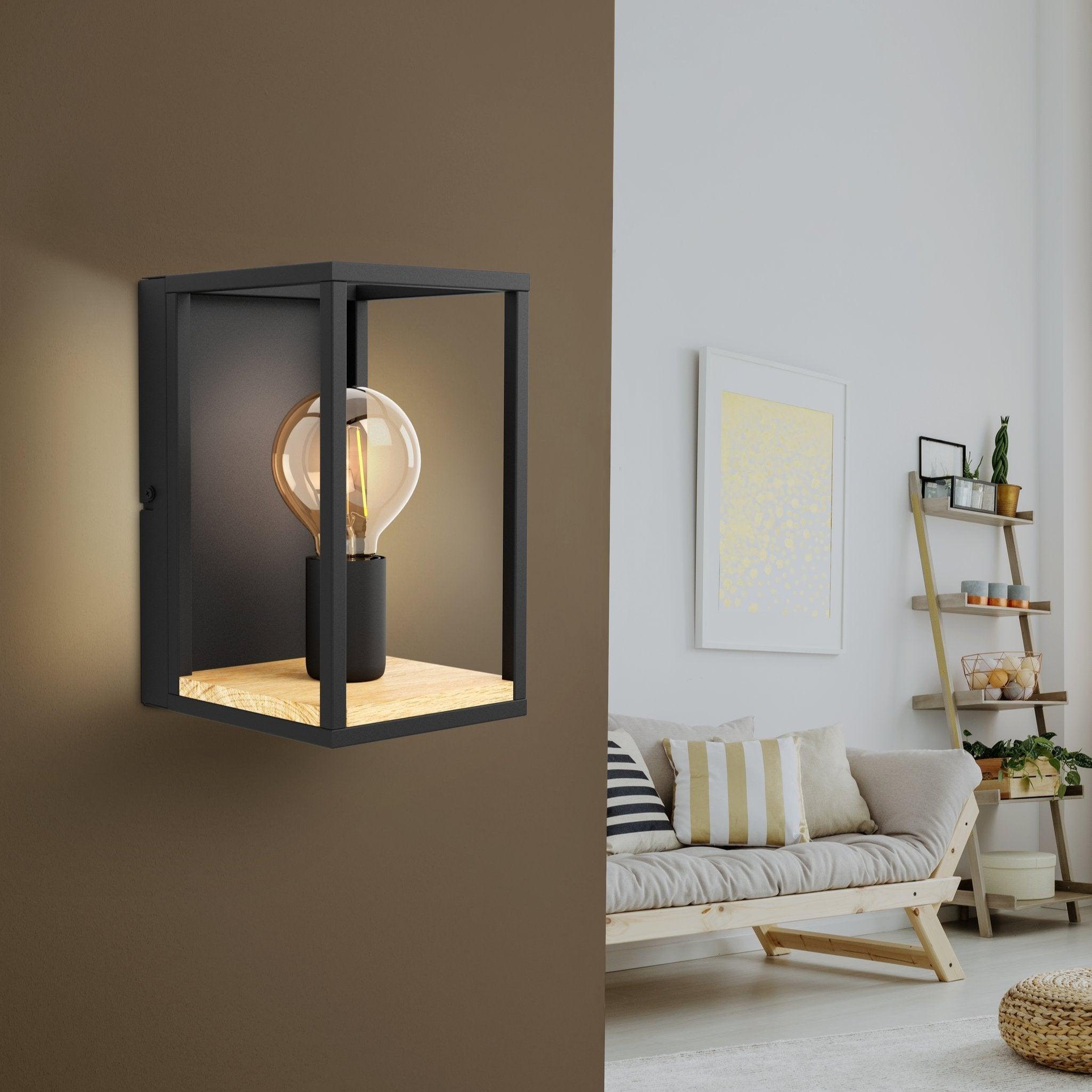 eglo libertad black rectangular metal wall light