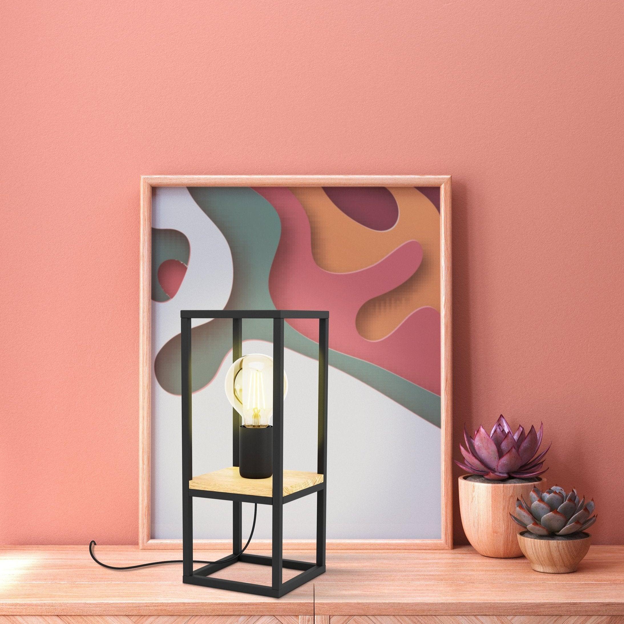 eglo libertad black metal wood framed table lamp living room image