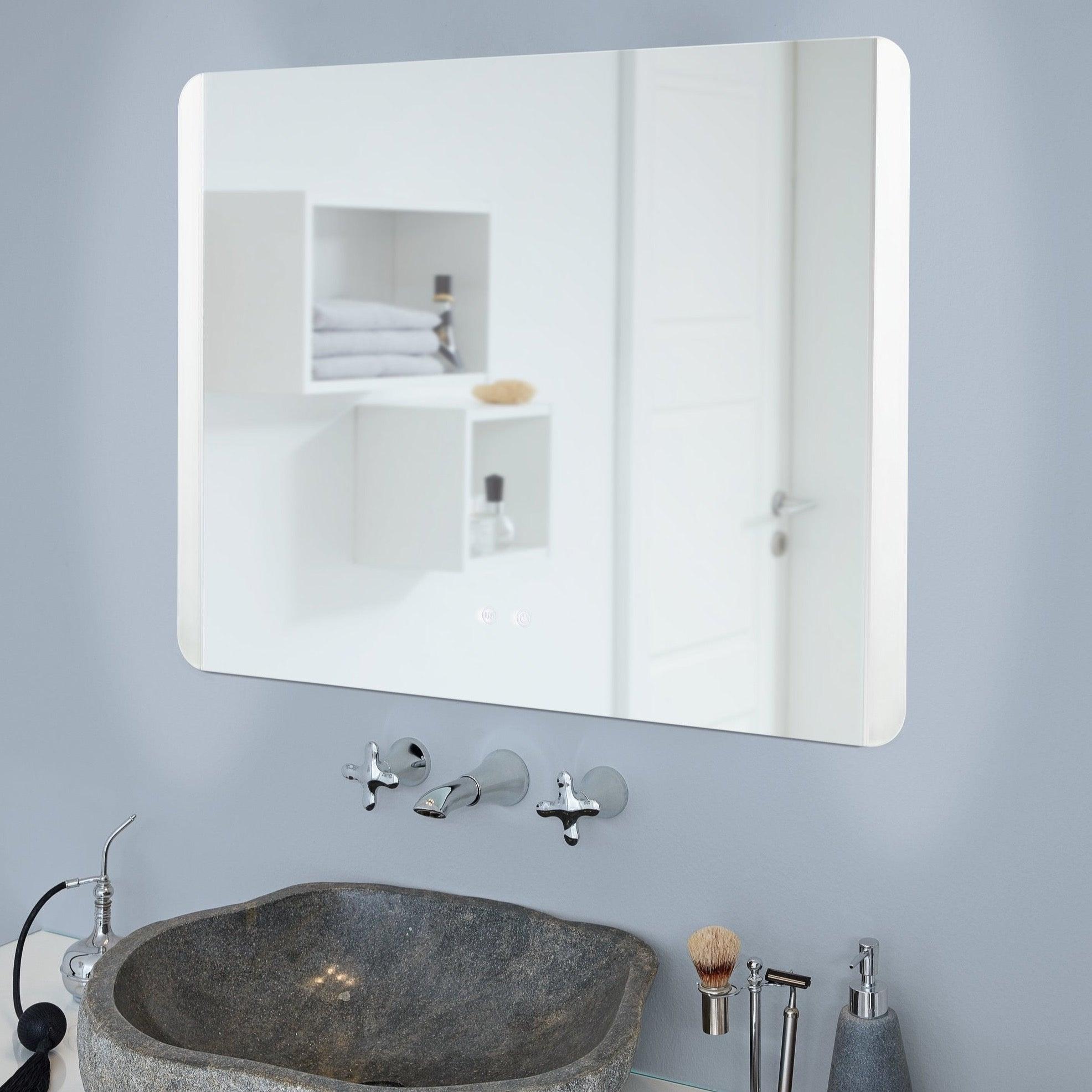 eglo buenavista 2 ip44 led floating rectangular touch bathroom mirror 80cm living room image