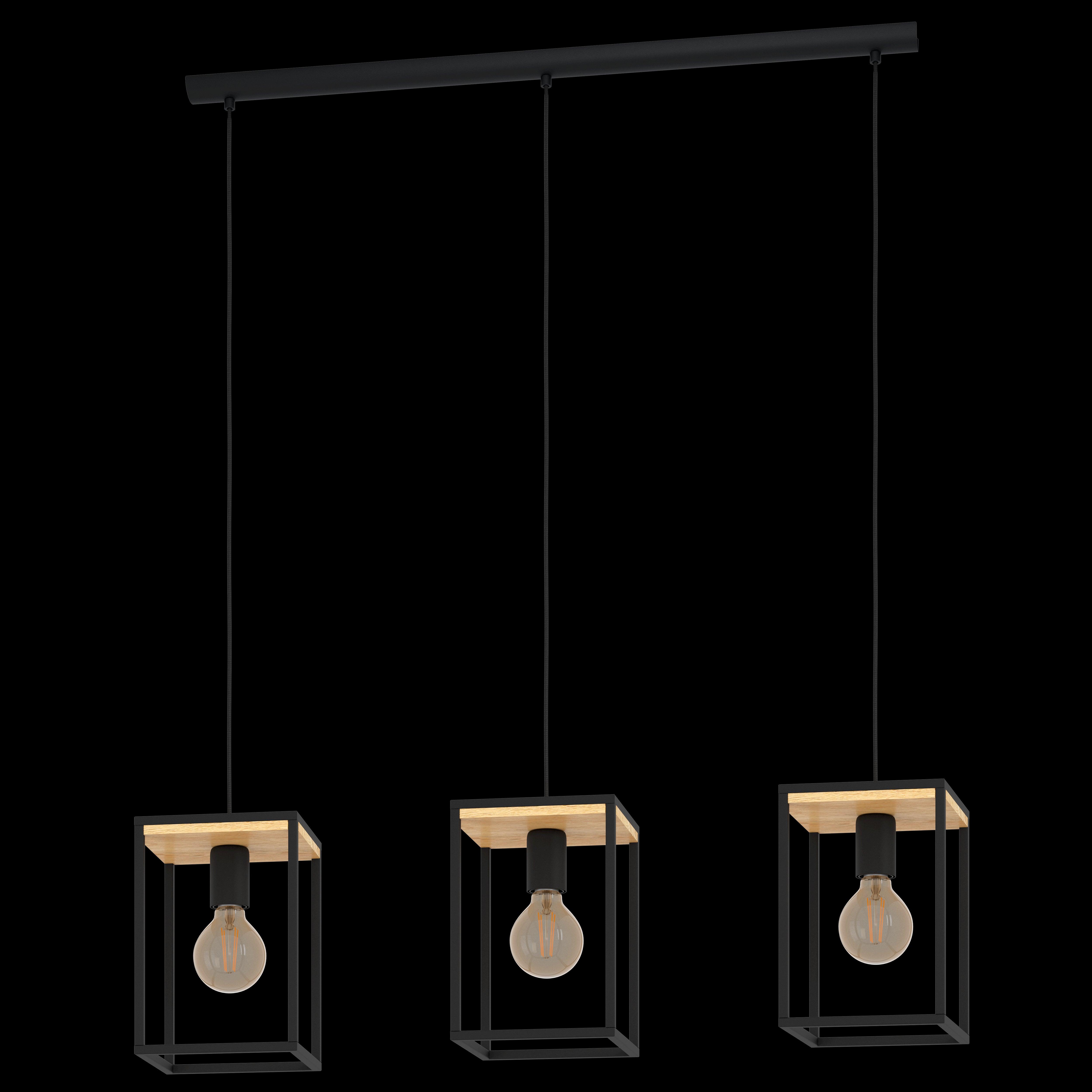 eglo libertad 3 light black metal wood pendant living room image