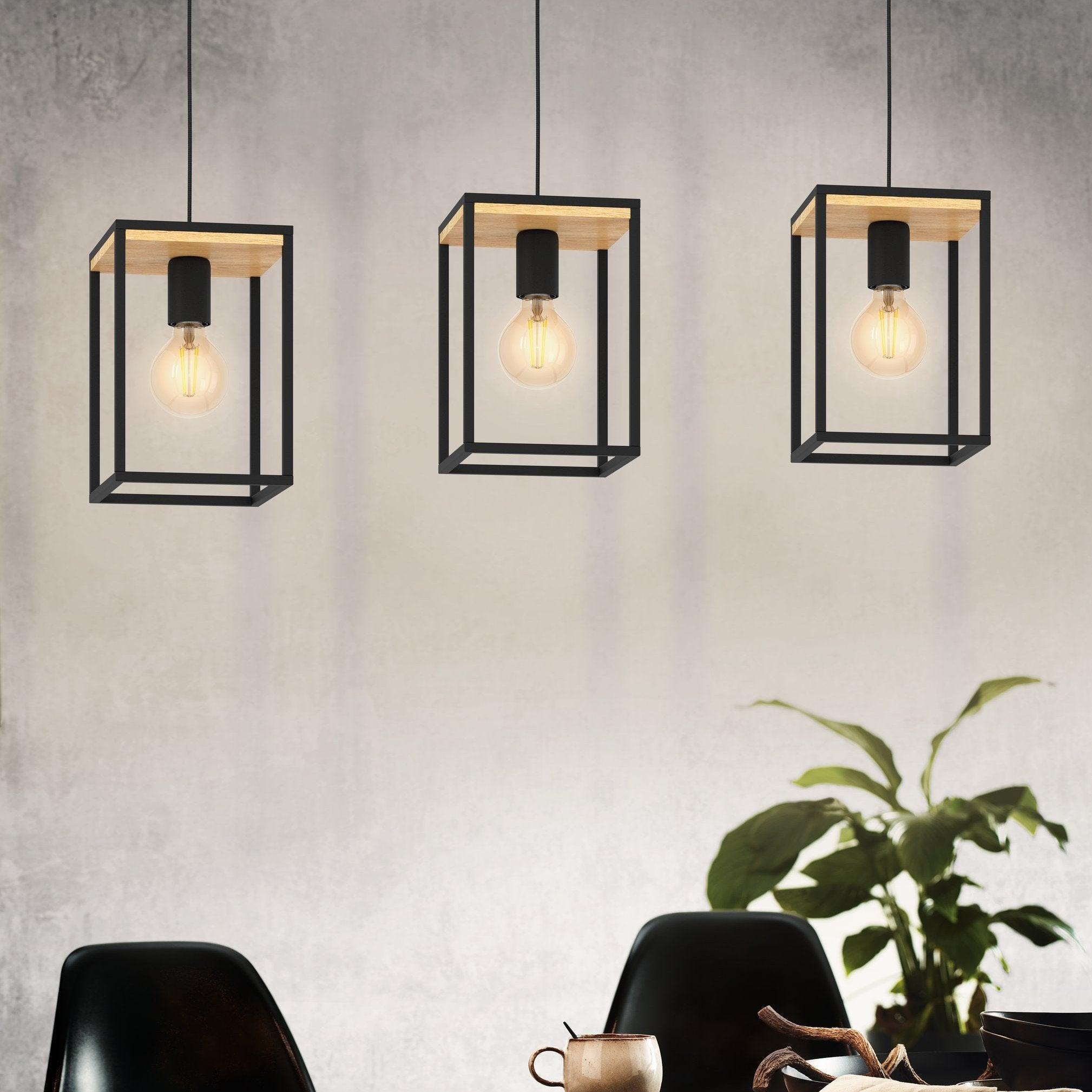 eglo libertad 3 light black metal wood pendant