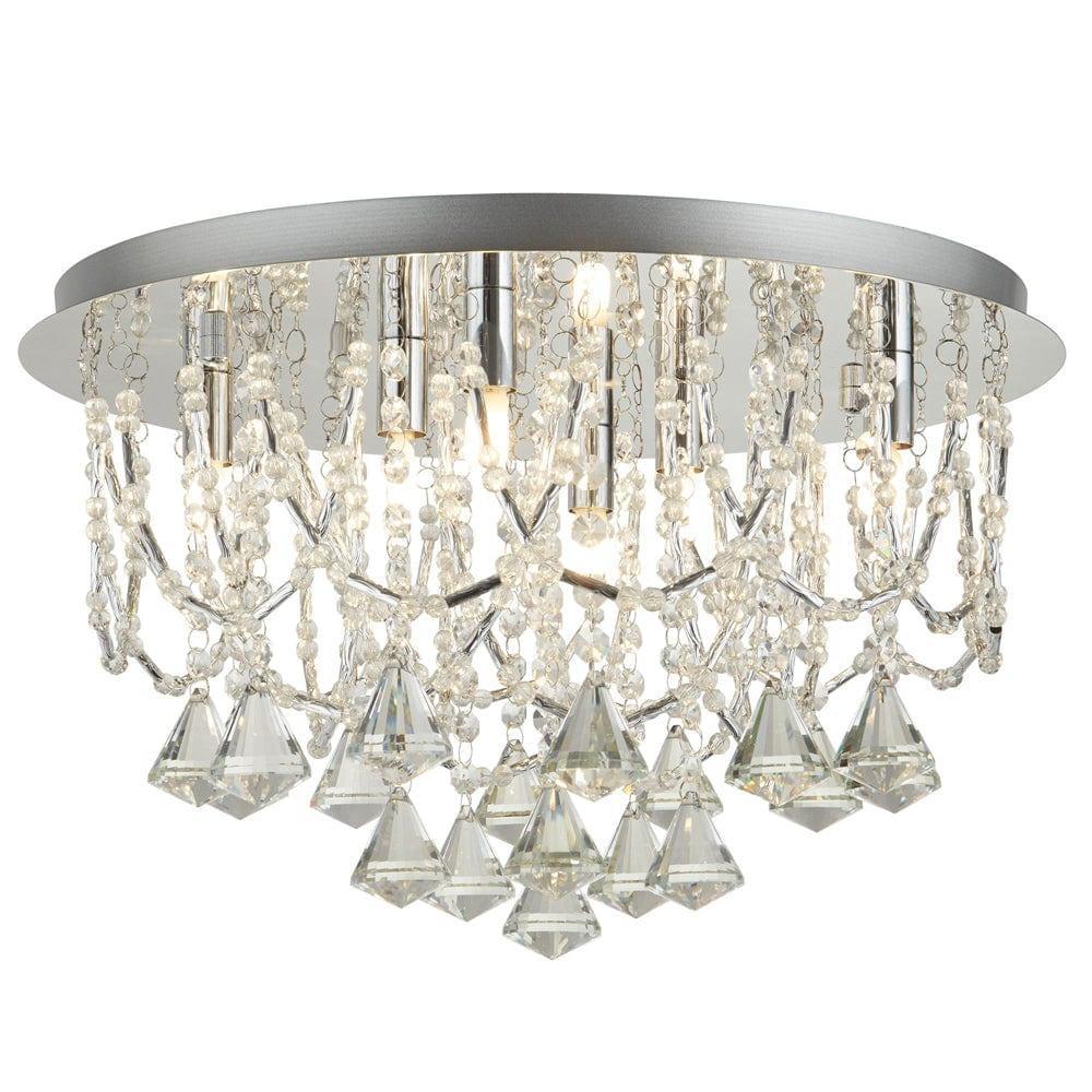 Mela 6 Light Chrome & Crystal Pyramid Flush Ceiling Light-OB-180926